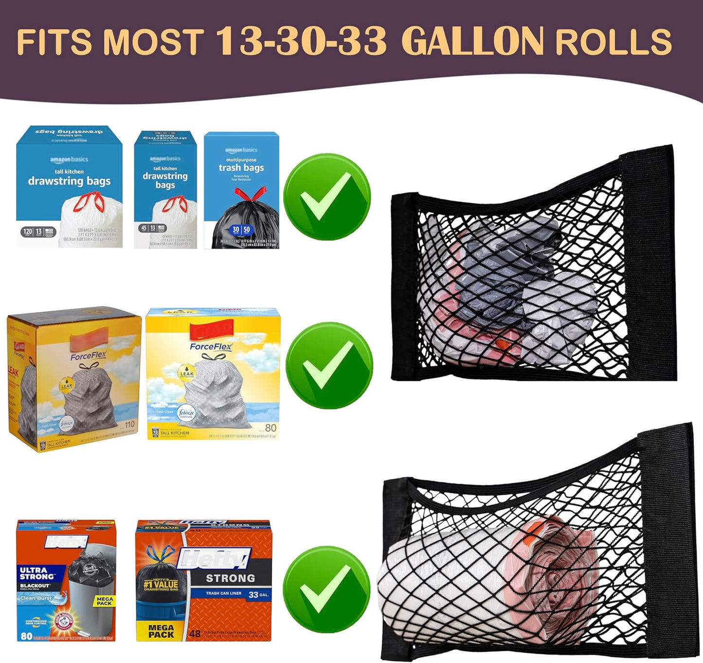 Extra Large Trash Bag Holder Mesh Storage Net Grocery Bag Organizer Dispenser for Aluminum Foil