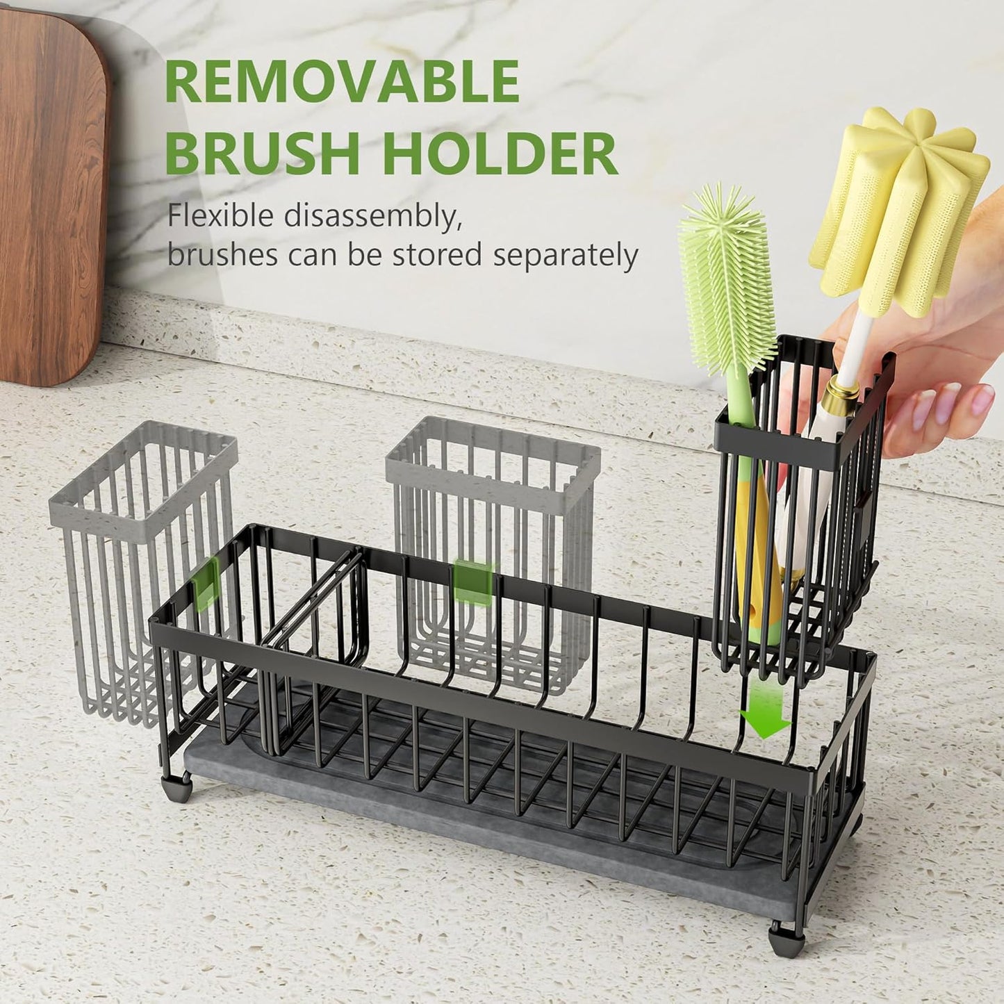 Extra Large Sink Caddy Organizer with Drying Stone, Black Sponge Holder for Kitchen