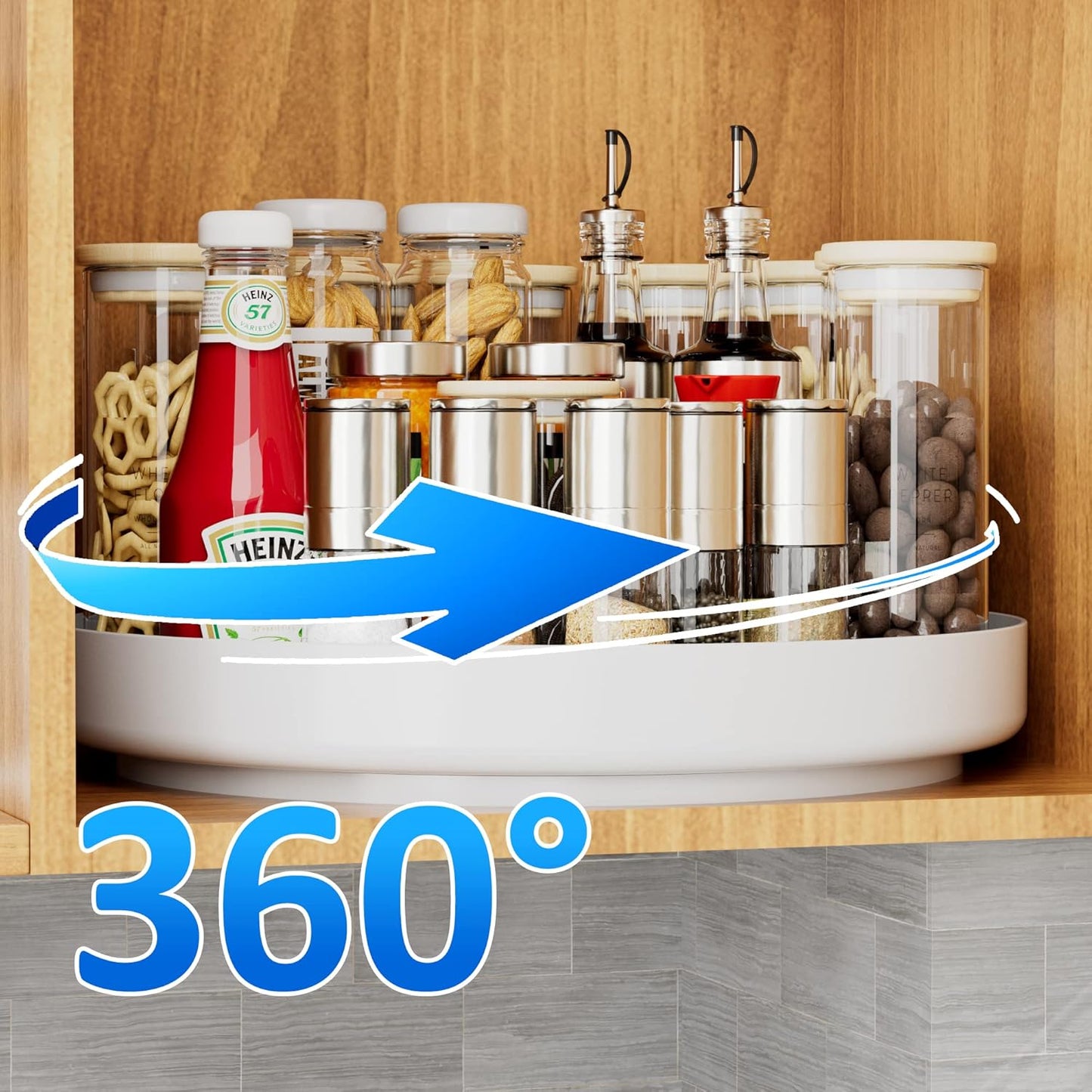 Lazy Susan Cabinet Organizer - 13 inch Metal Turntable Lazy Susan for Kitchen Spice Rack Pantry Cupboard Bathroom Countertop Refrigerator Table Storage, White