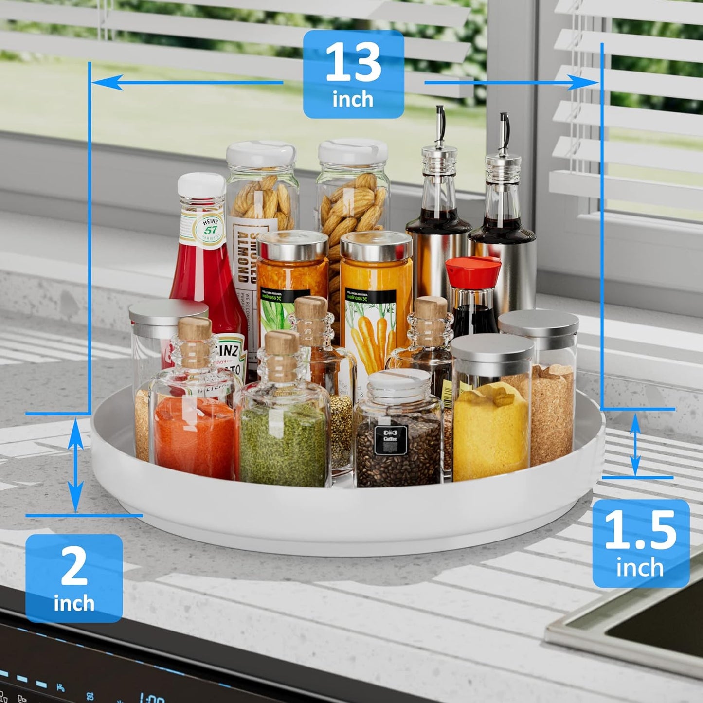 Lazy Susan Cabinet Organizer - 13 inch Metal Turntable Lazy Susan for Kitchen Spice Rack Pantry Cupboard Bathroom Countertop Refrigerator Table Storage, White