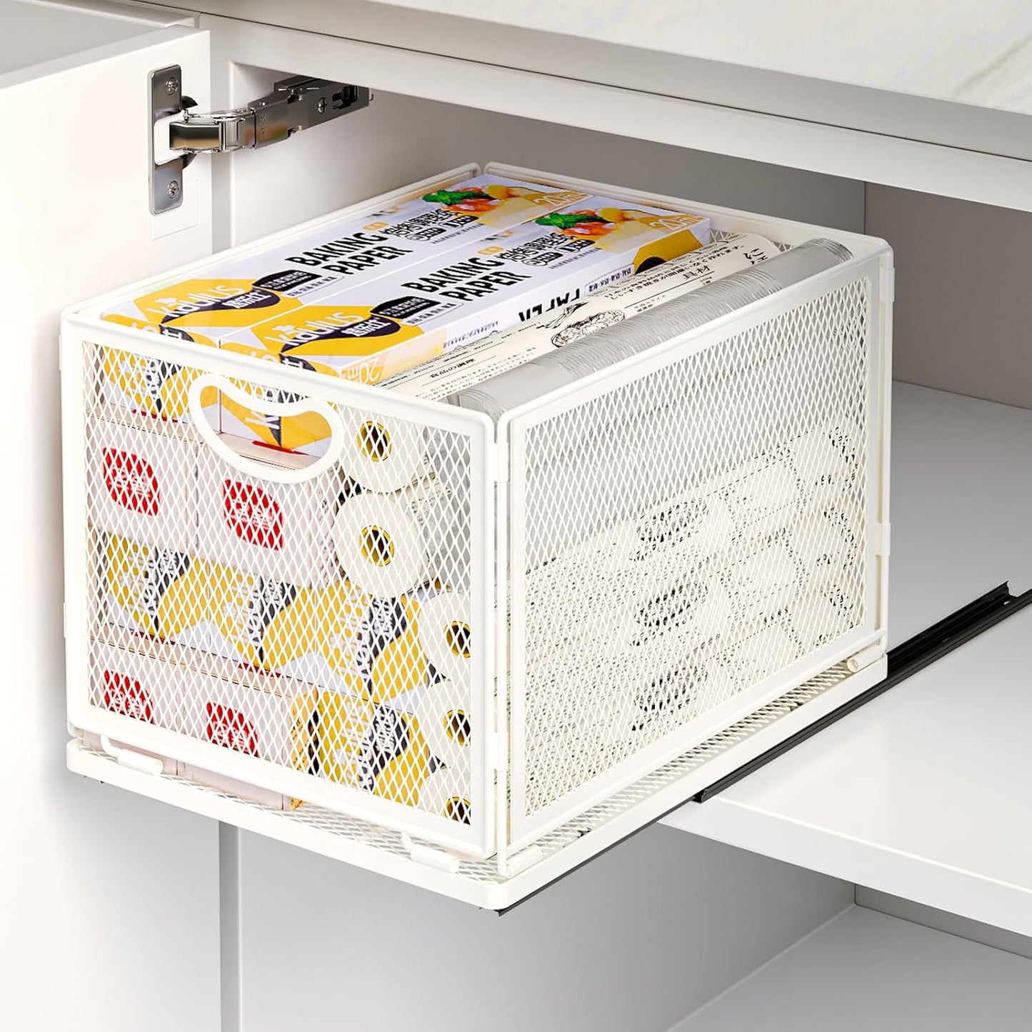 Pull Out Cabinet Organizer, No Drill Adhesive Sliding Drawers for Kitchen