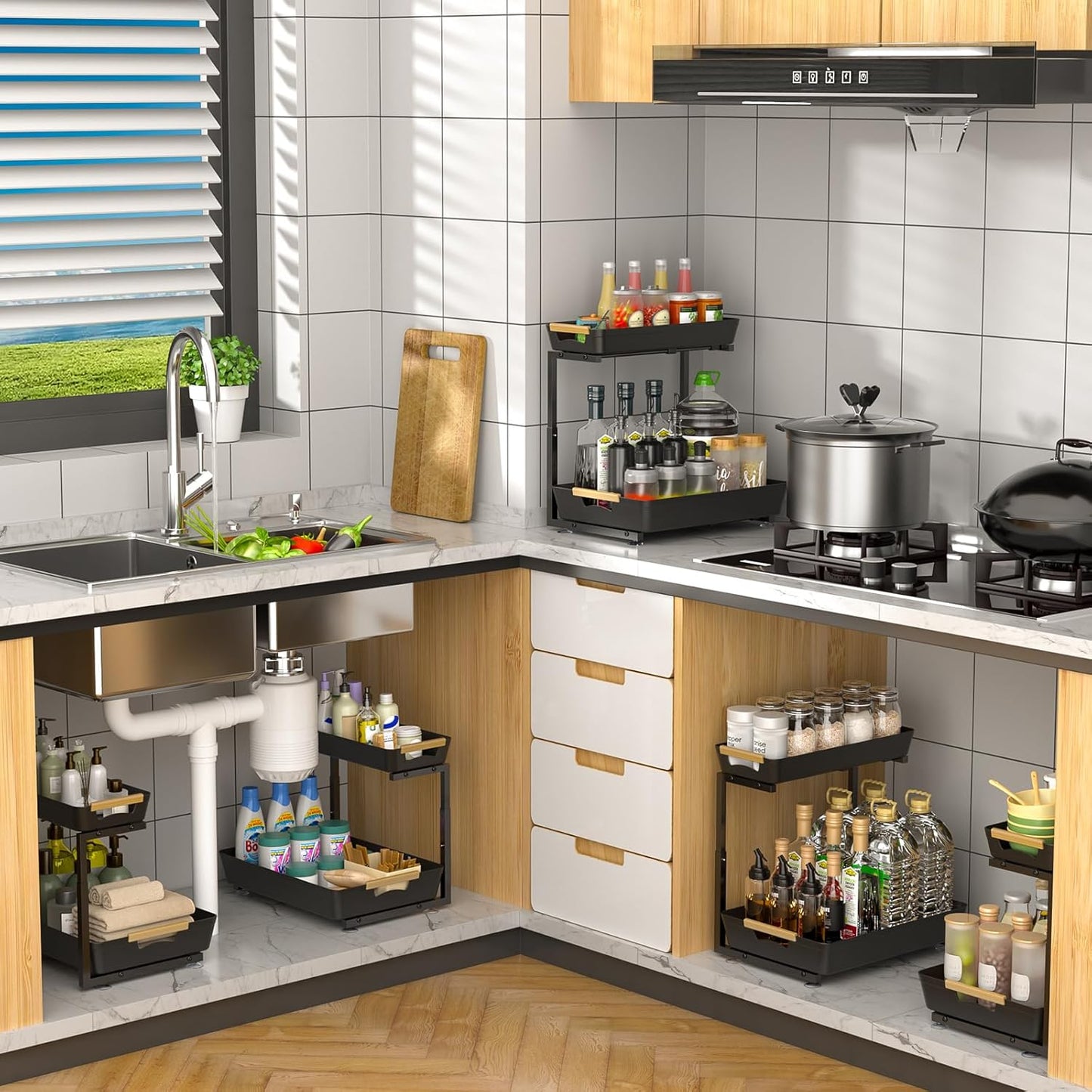2 Pack Under Sink Organizer, 2 Tier Pull Out Under Sink Organziers and Storage