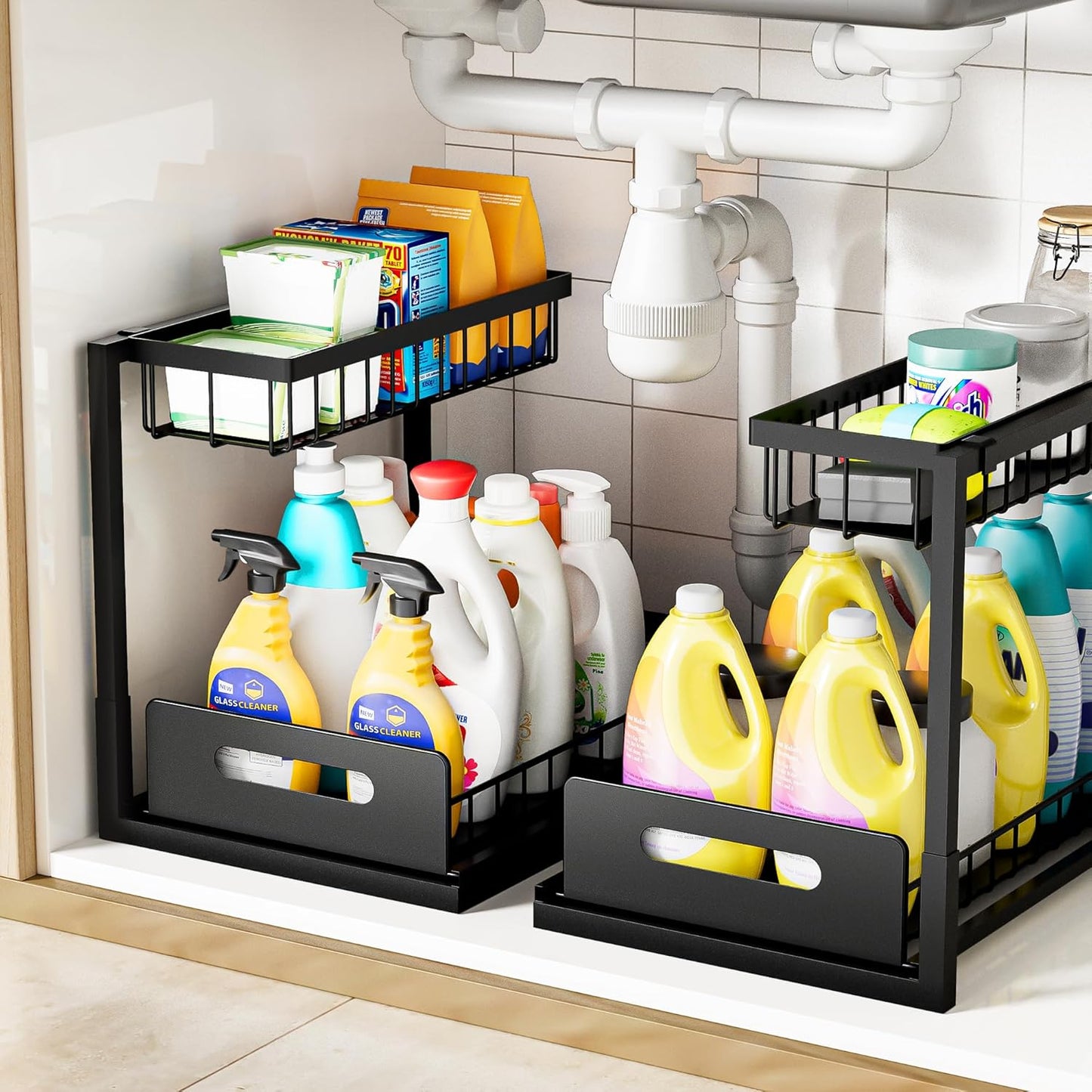 Under Kitchen Sink Organizer 2 Tier, Pull Out Bathroom Sink Organizers and Storage