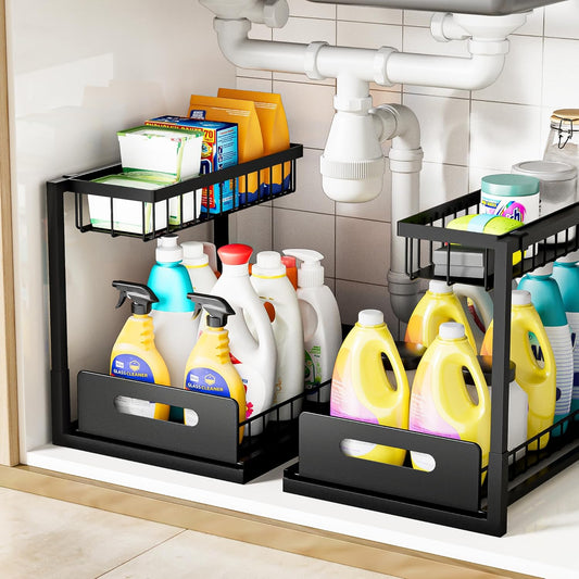 Under Kitchen Sink Organizer 2 Tier, Pull Out Bathroom Sink Organizers and Storage