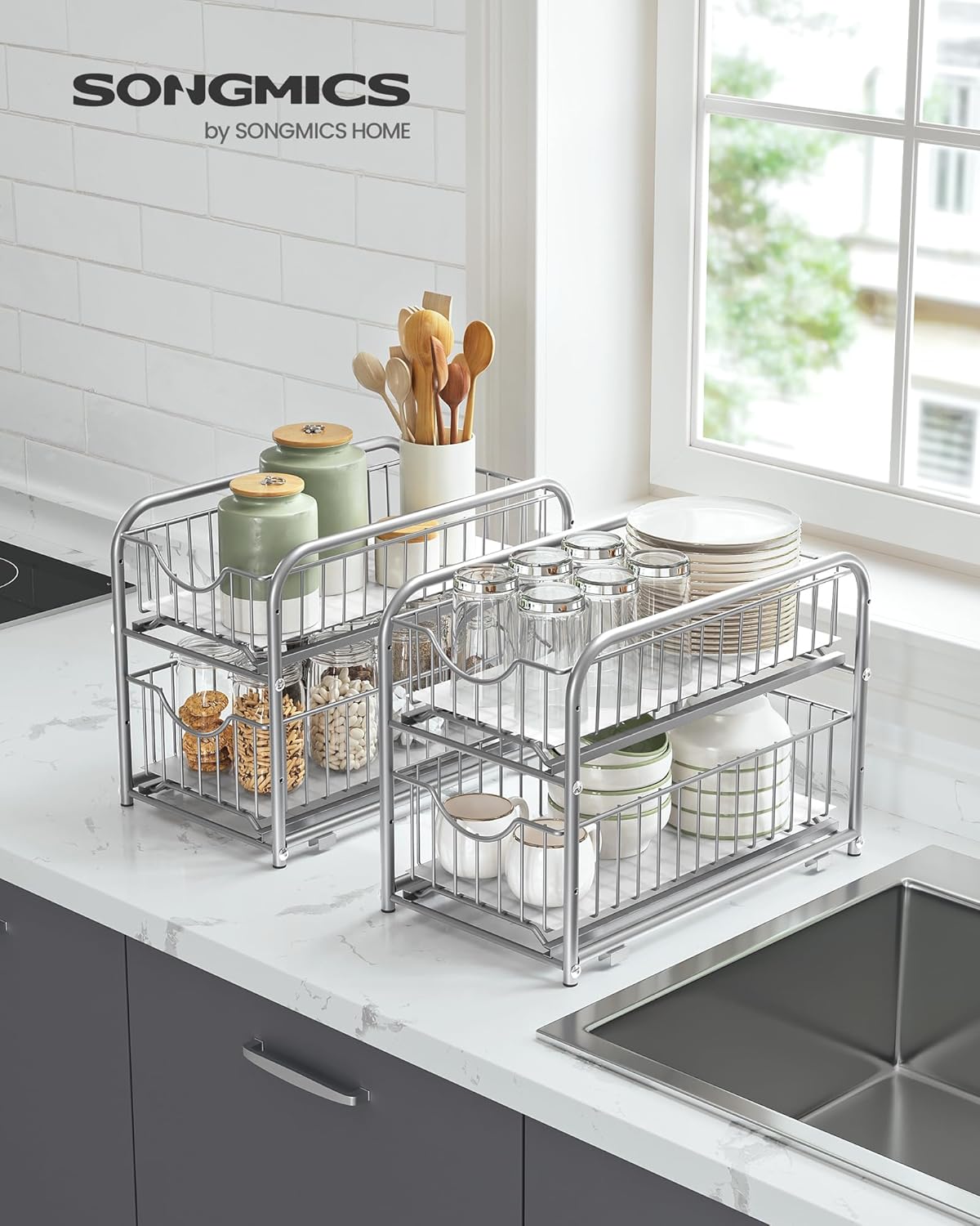 2-Tier Pull Out Cabinet Organizers, Under Sink Organizer, Bathroom Organizer and Storage