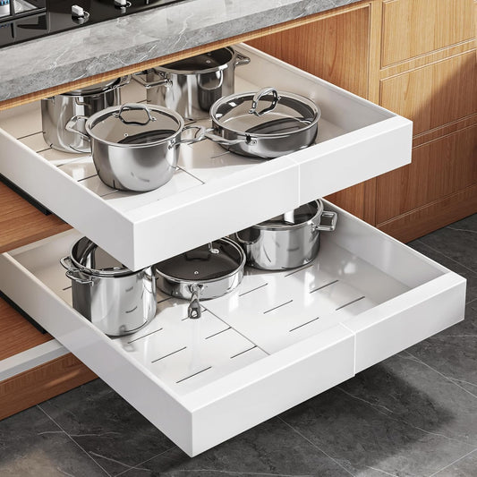 2Pack Expandable Pull Out Cabinet Organizer 21"Deep With Raising Pad for Framed Cabinets