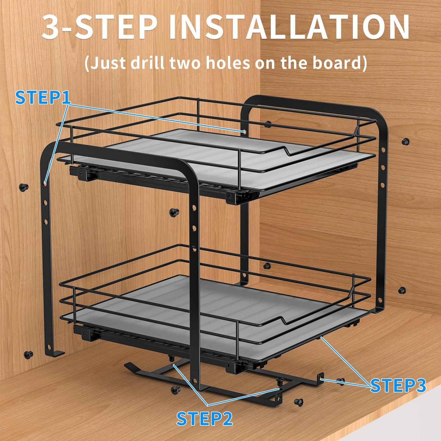 Spice Rack Organizer for Cabinet, 2 Tier Pull Out Spice Racks for Inside Cabinets & Pantry