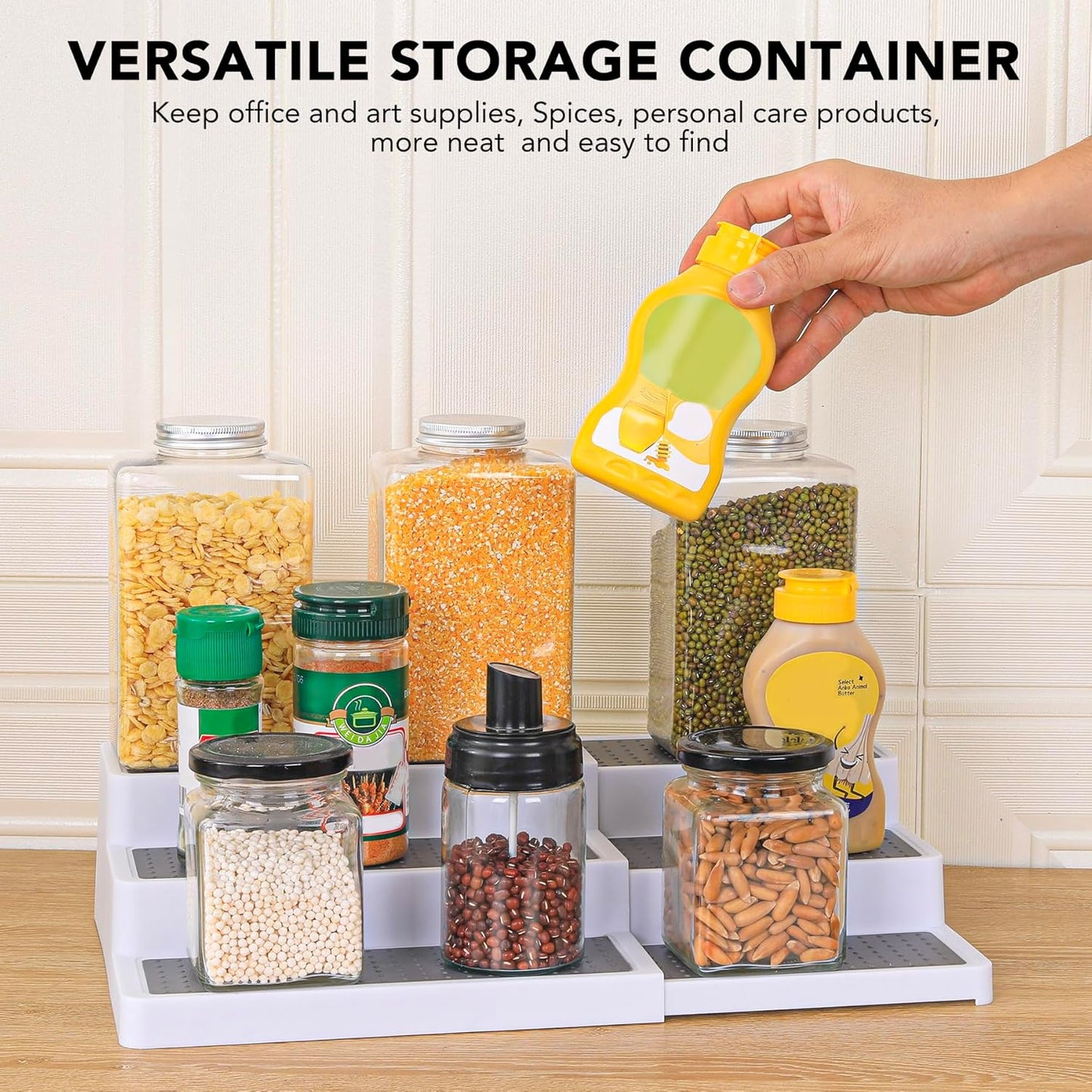 3-Tier Expandable Spice Rack, Plastic Spice Rack Organizer for Cabinet, Adjustable Length