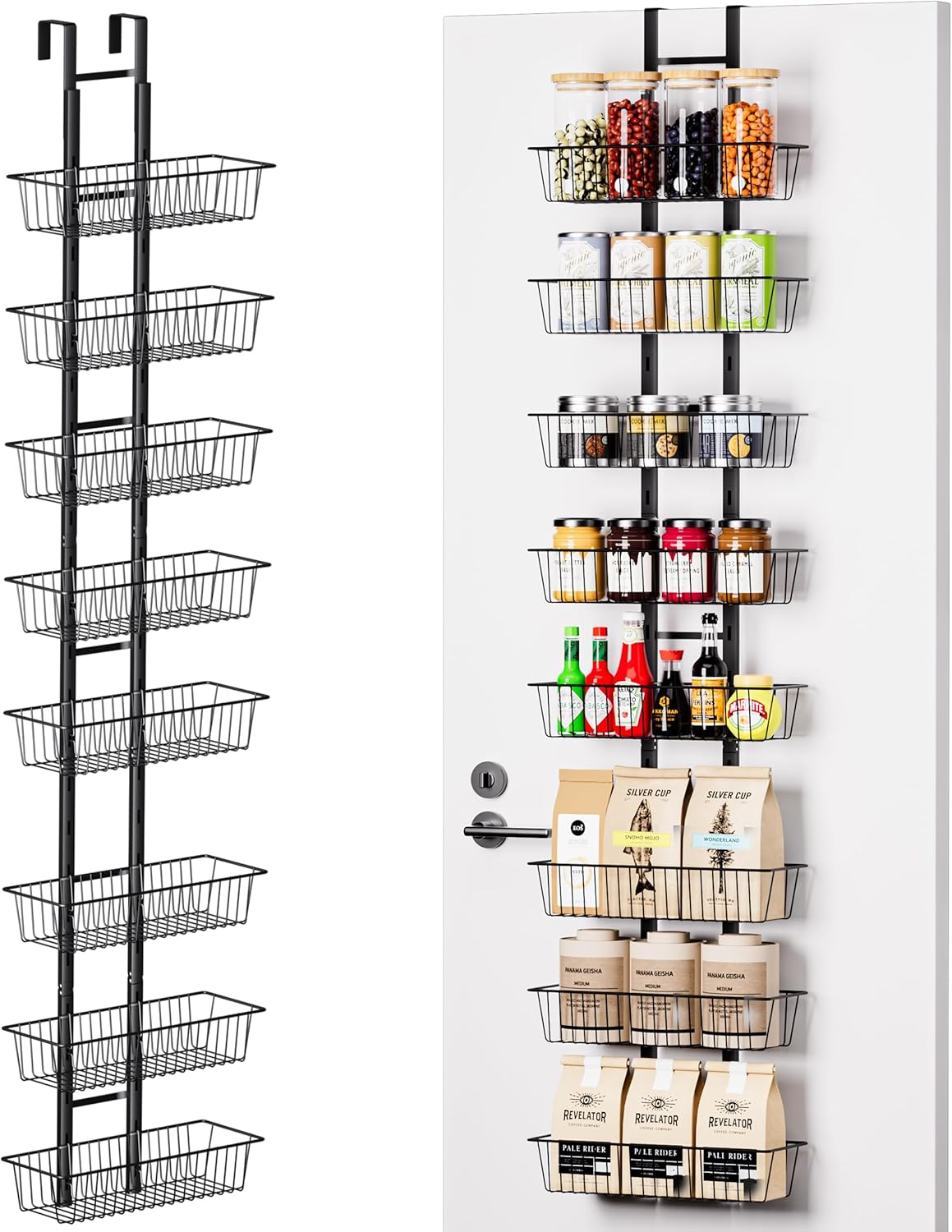 Over the Door Pantry Organizer, 8-Tier Adjustable Over the Door Hanging Spice Rack