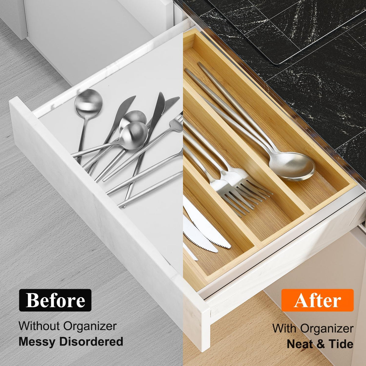 Small Bamboo Silverware Drawer Organizer Kitchen Utensil Spo