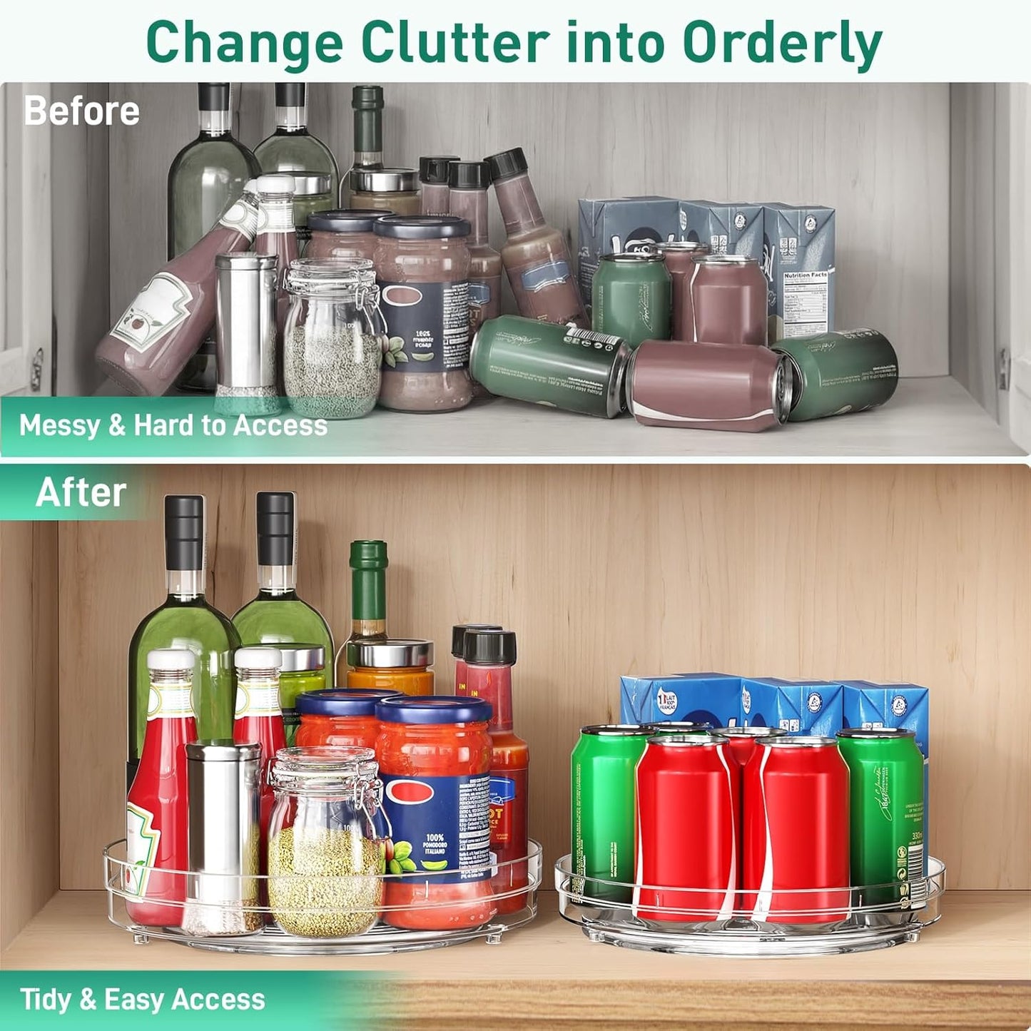 2 Pack Lazy Susan Organizer, 9.5" Lazy Susan Turntable Spice Rack for Cabinet