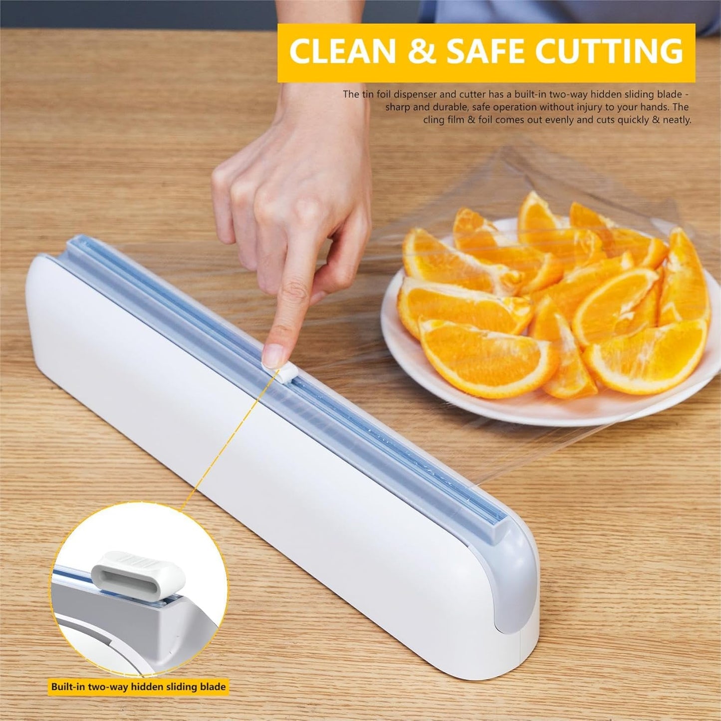Aluminum Foil & Plastic Wrap Dispenser with Cutter - Easy One-Hand Operation