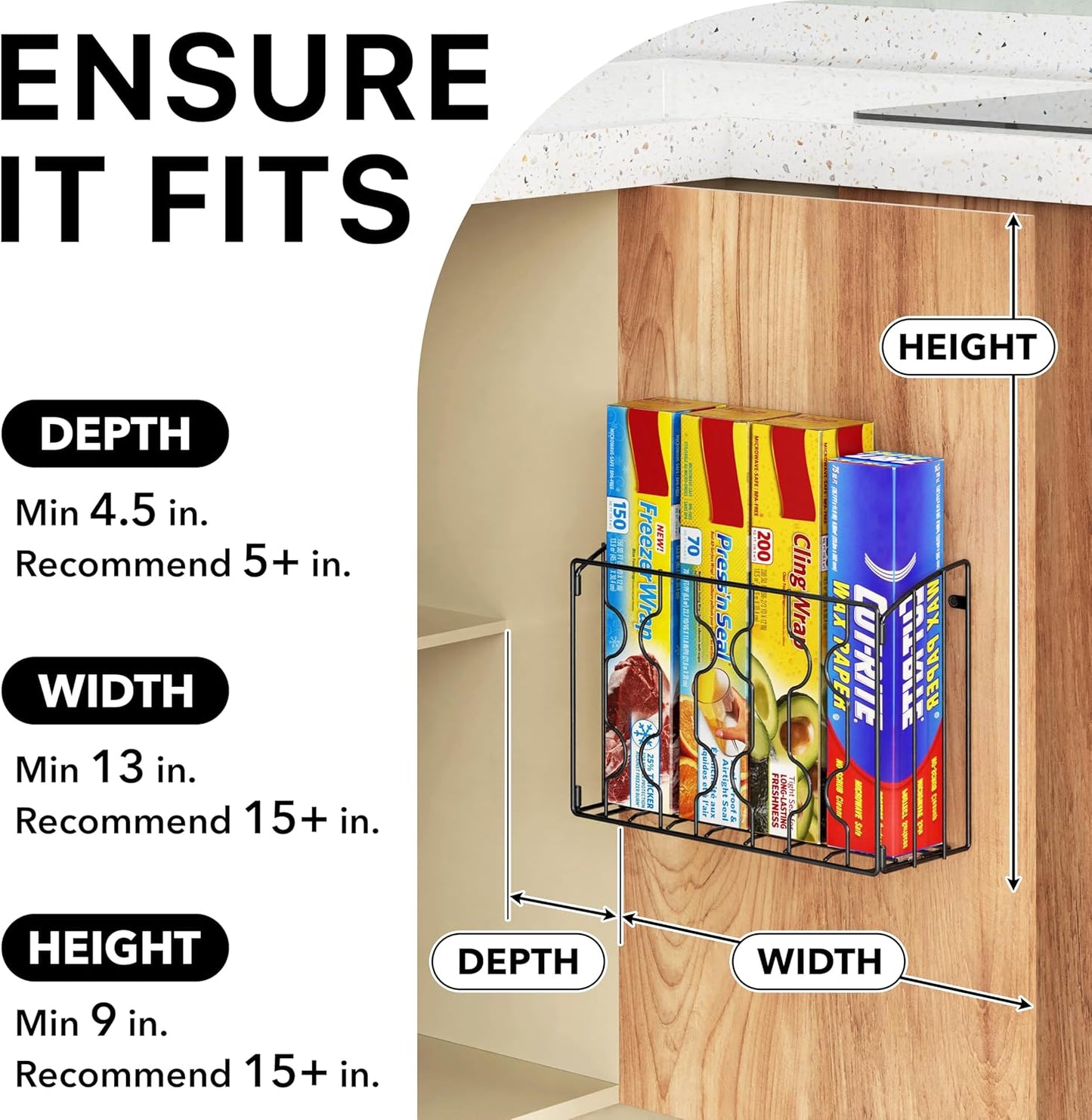 Wall Door Mount Kitchen Wrap Organizer Rack, Black