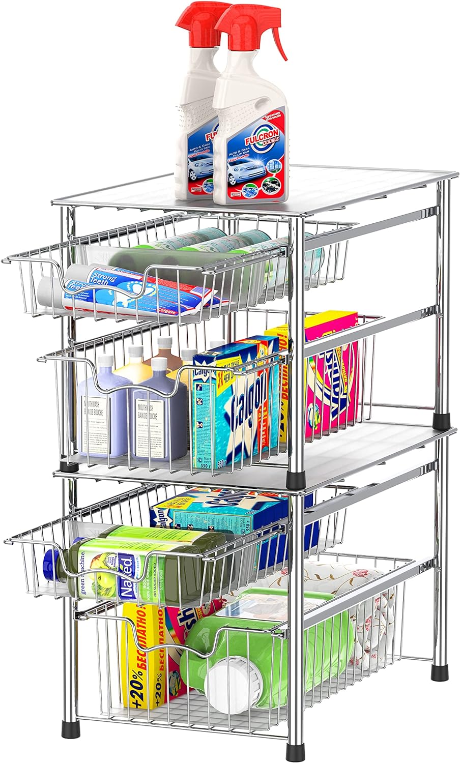 Stackable 2 Tier Sliding Basket Organizer Drawer, Chrome