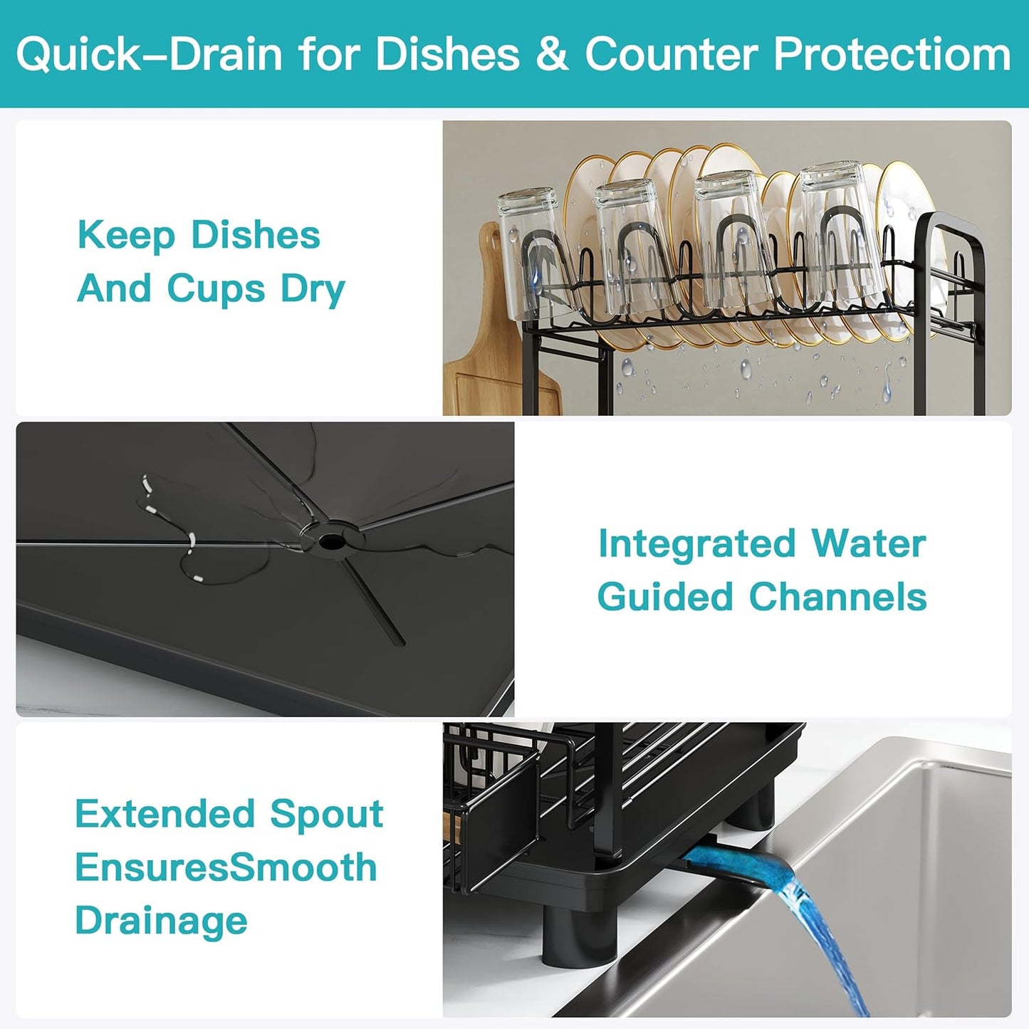 2 Tier Compact Stainless Steel Dish Drainers Drying Rack for Kitchen Counter, Space Saving