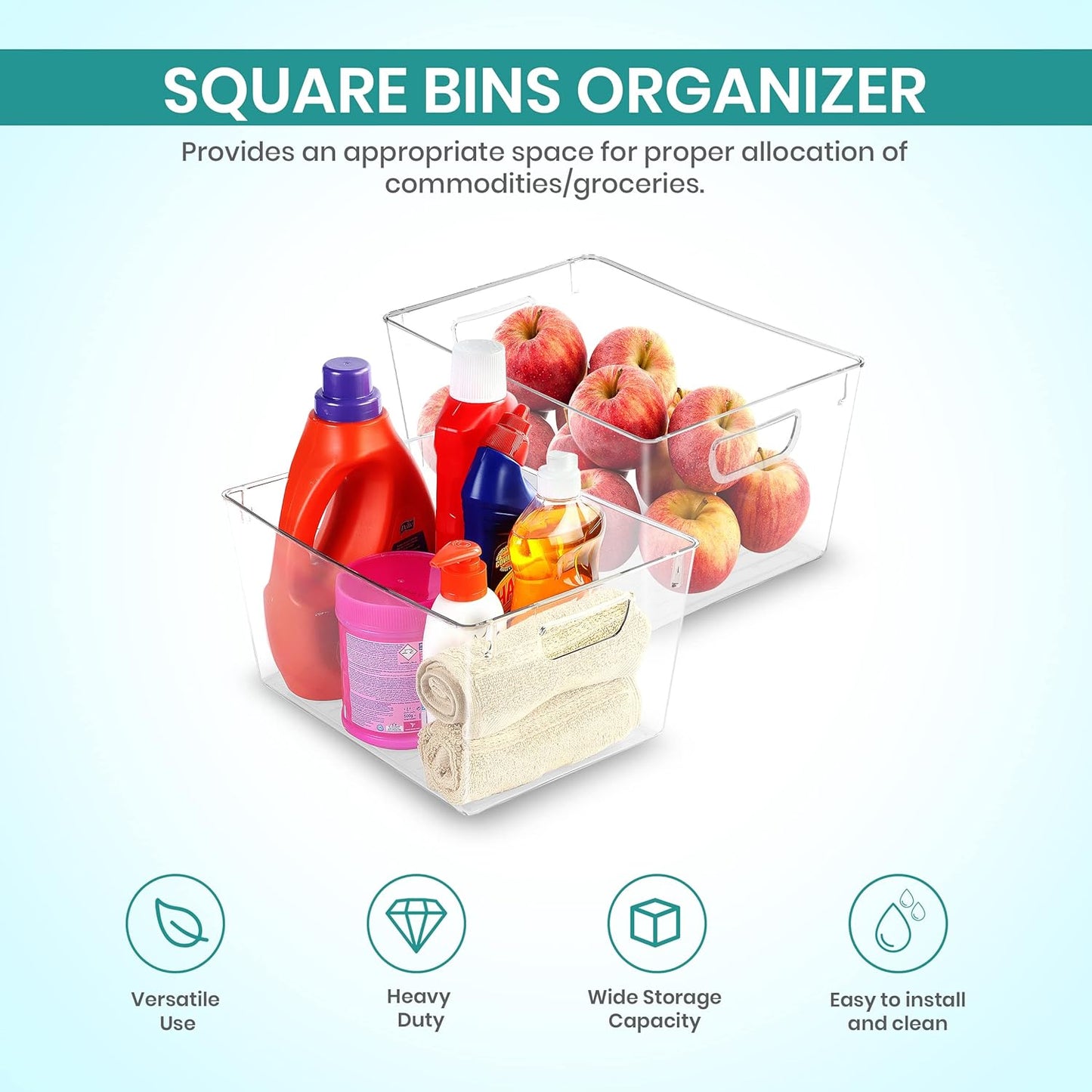 Clear Organizer or Storage Bins - 6 Pack Pantry Organizers and Storage Bins