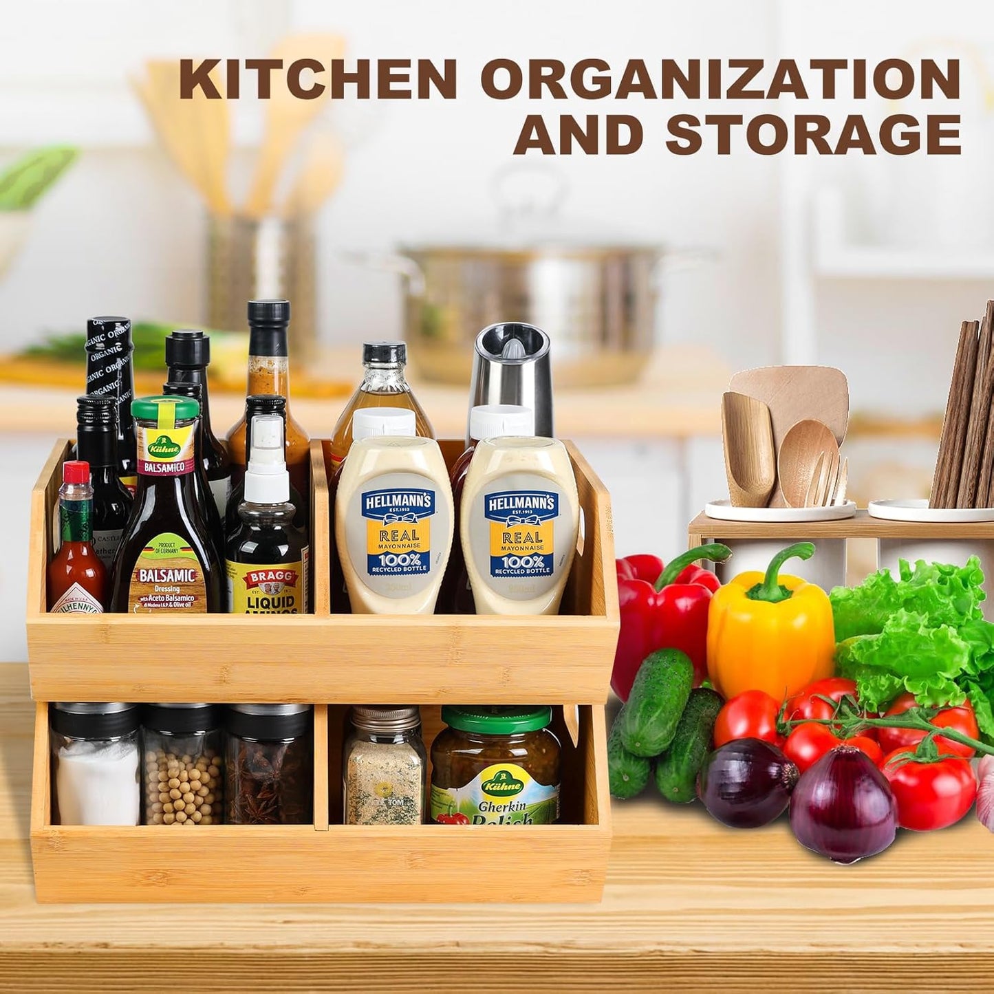 2 Set Bamboo Storage Bins, Pantry Organizers and Storage