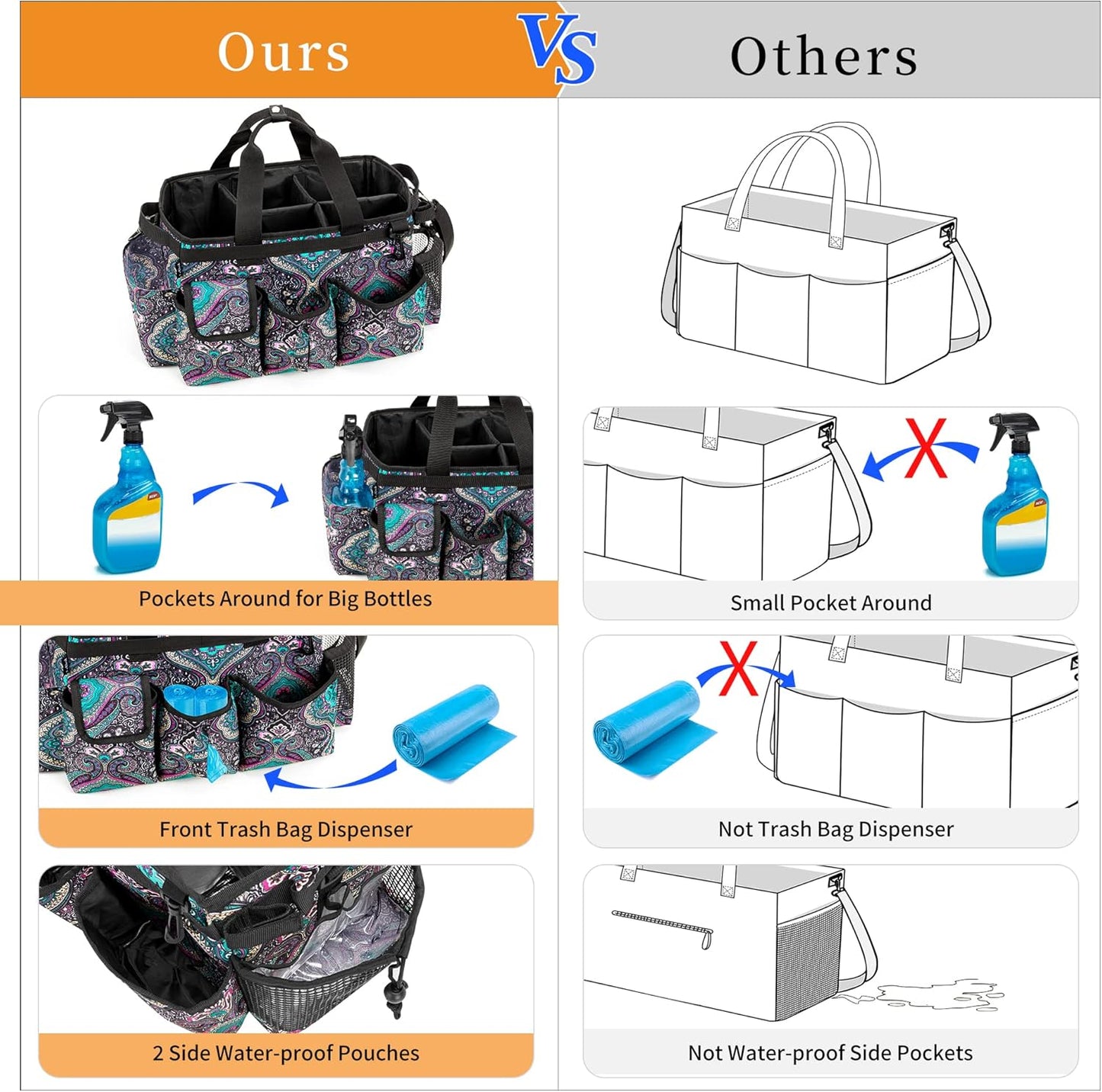 Large Wearable Cleaning Caddy Bag with Detachable Divider