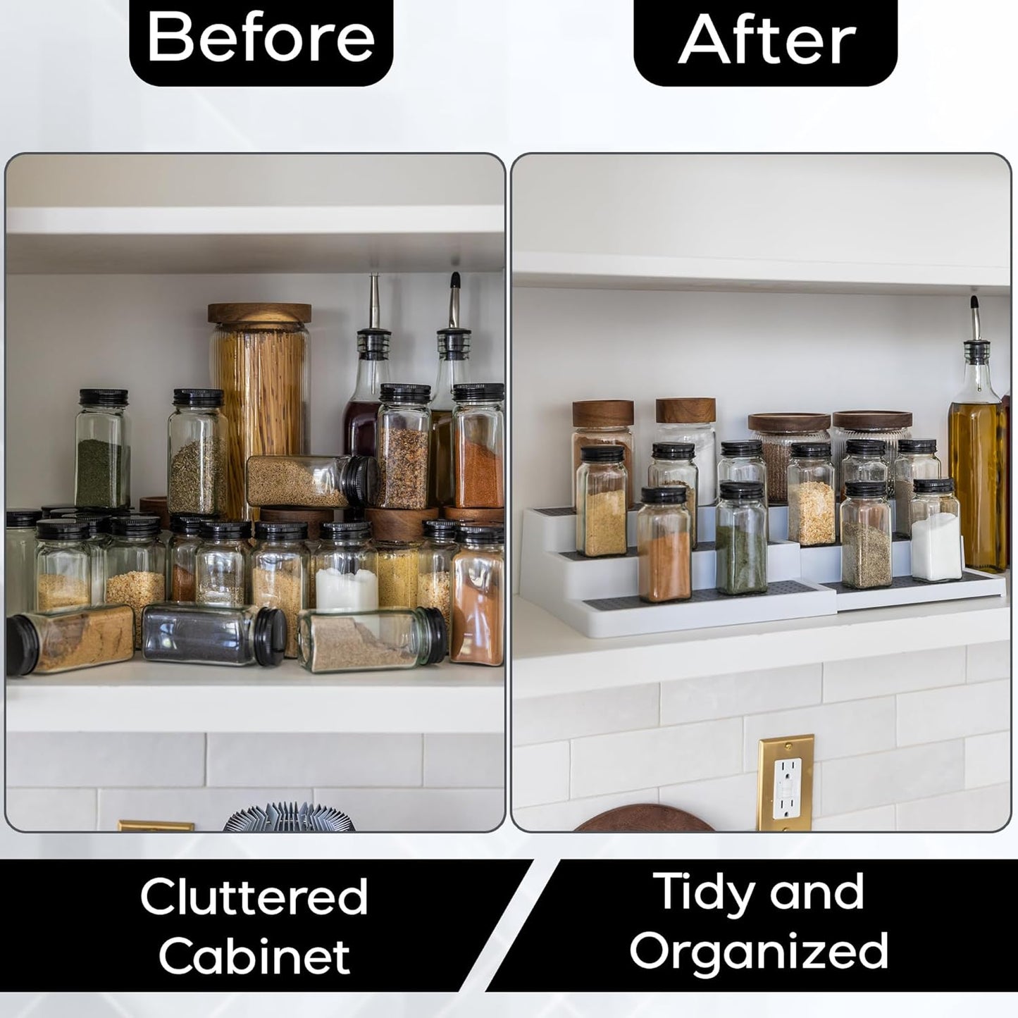 Pack of 2, Expandable 3 Tiered Spice Rack Organizer for Cabinet and Kitchen Pantry Shelf
