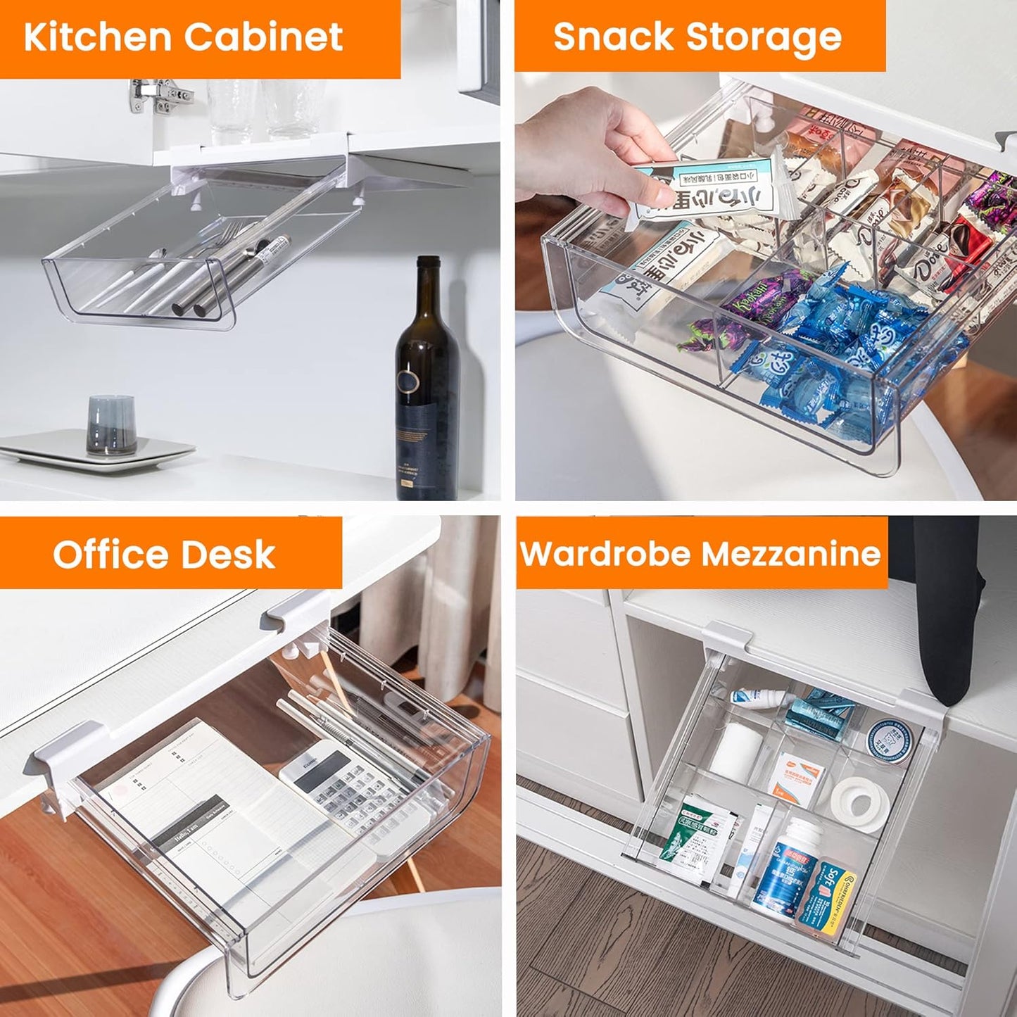 Compact-depth Under Shelf Basket Organizer, Under Shelf Storage Drawer Pull Out