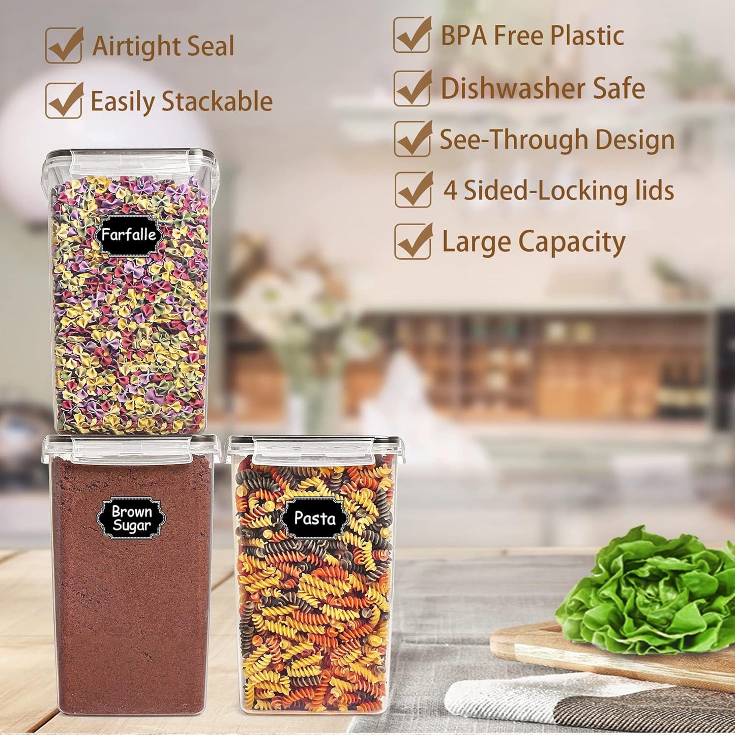 Extra Large Tall Airtight Food Storage Containers 6.5L/ 5.9QT