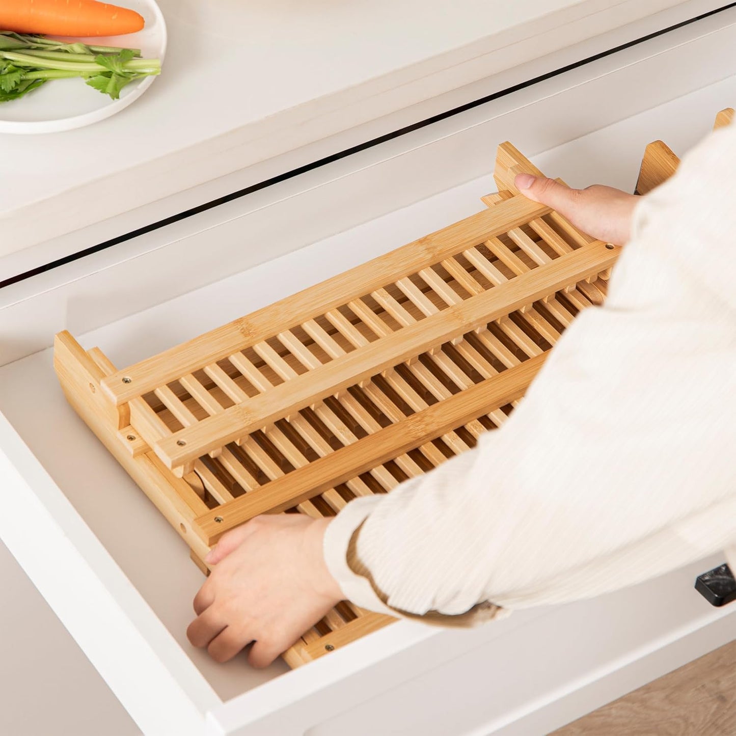 Bamboo Dish Drying Rack with Utensils Flatware Holder Set