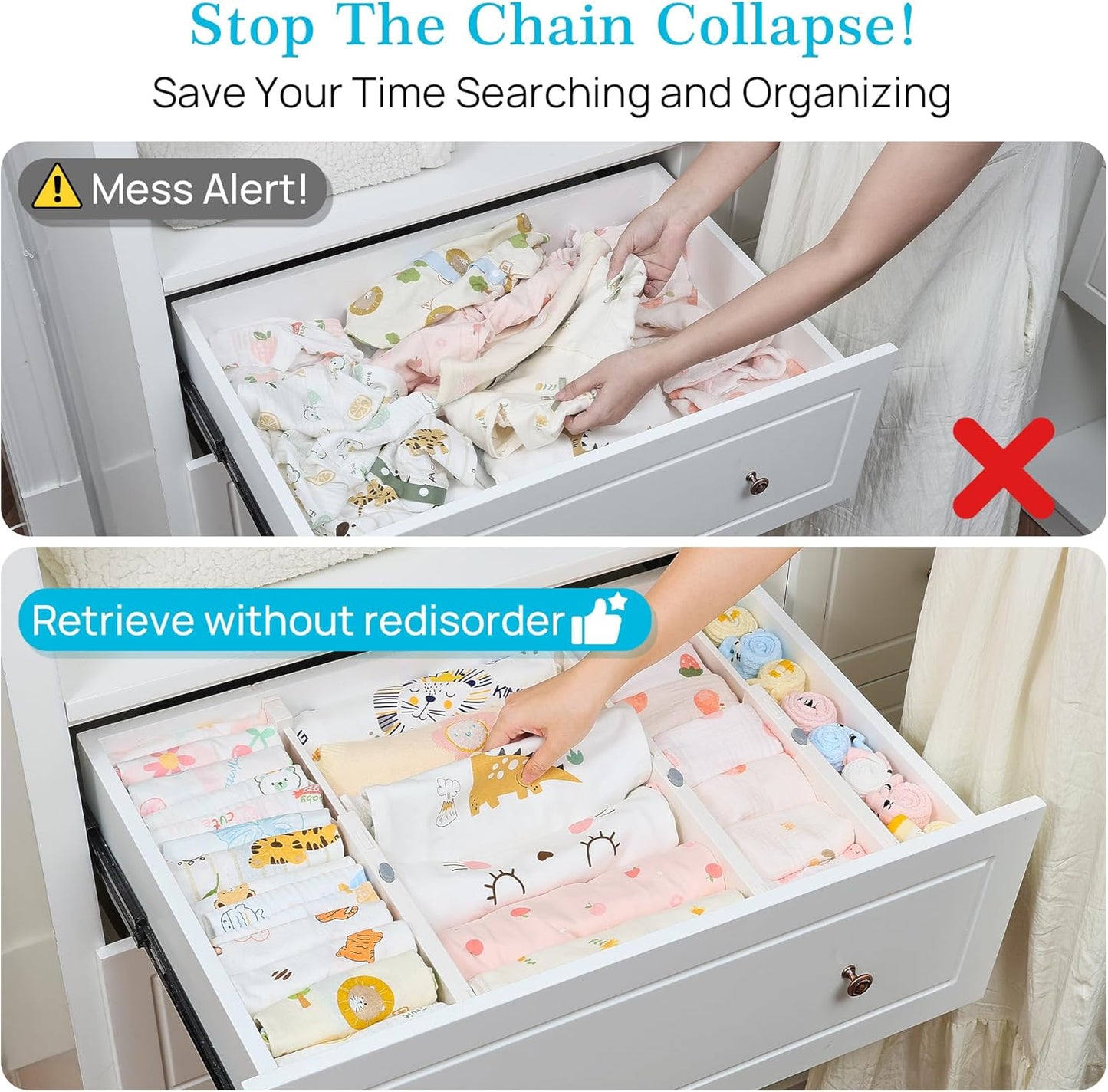 16 Pack Drawer Dividers for Clothes, 4" High 11.3"-17" Adjustable Expandable Dresser Drawer Organizer, Plastic Drawers Separator for Dresser, Baby Clothes, Underwear, Kitchen & Office Storage