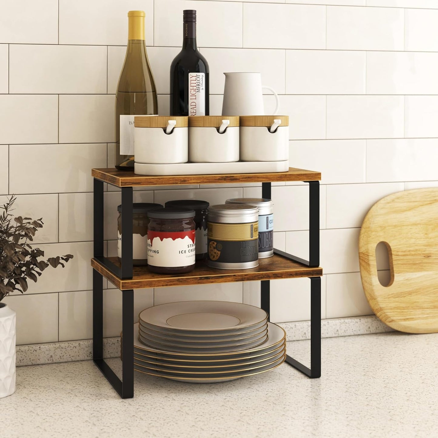 Kitchen Cabinet Organizer Shelf Set of 4, Sturdy Kitchen Counter Shelves with Metal Legs