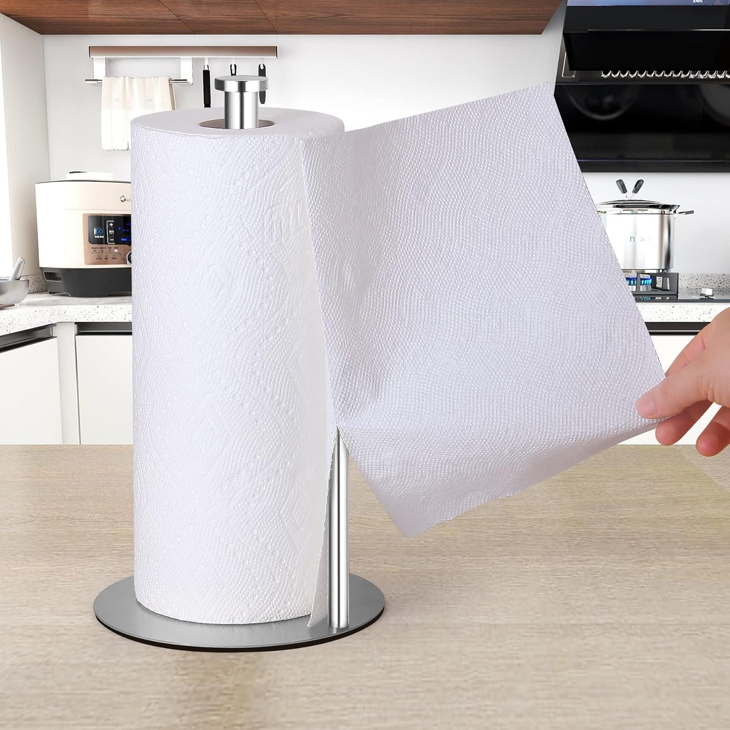 Paper Towel Holder Countertop, OBODING, Stainless Steel Kitchen Paper Towel Holder Stand for Kitchen Organization, Stainless Steel Paper Towel Holders for Standard and Large Rolls (Silver)