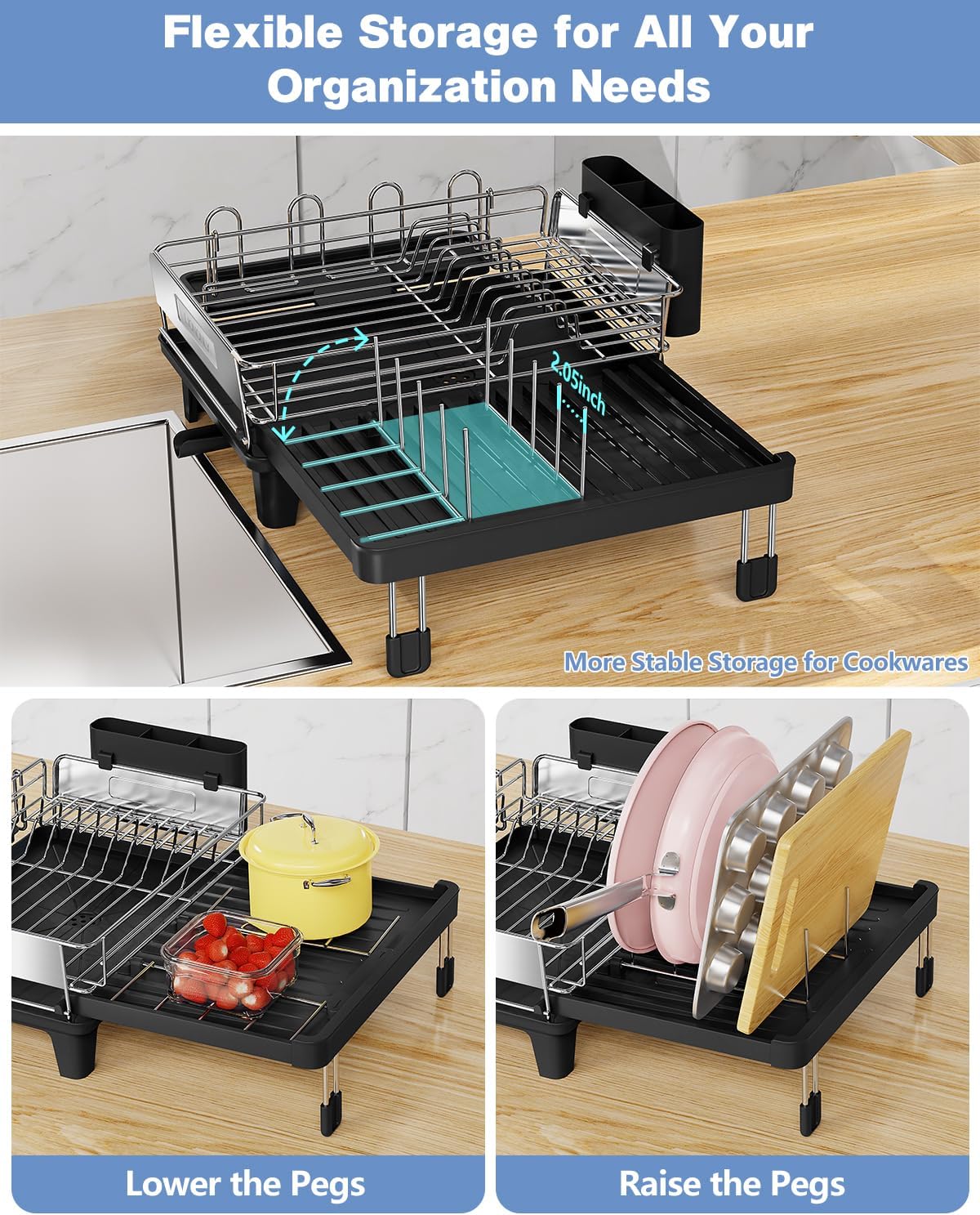 Expandable Dish Drying Rack, Dish Racks for Kitchen Counter, Stainless Steel 304