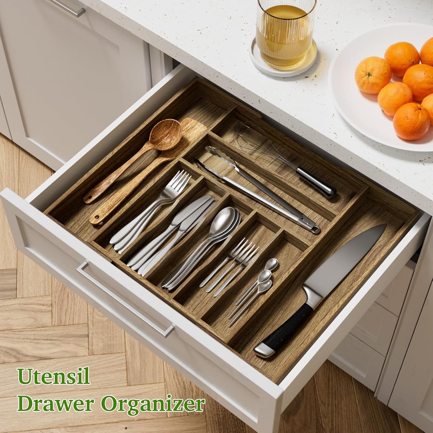 Acacia Wood Kitchen Silverware Drawer Organizer