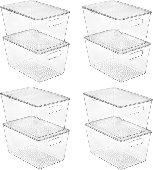 8 Pack Clear Stackable Storage Bins with Lids