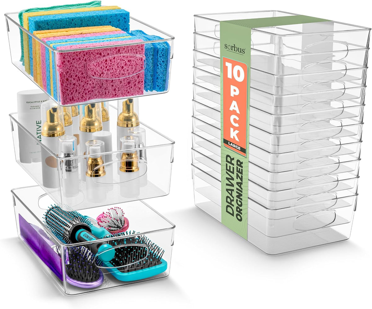 Sorbus Fridge Organizers and Storage, Clear Bins (Large, 10 