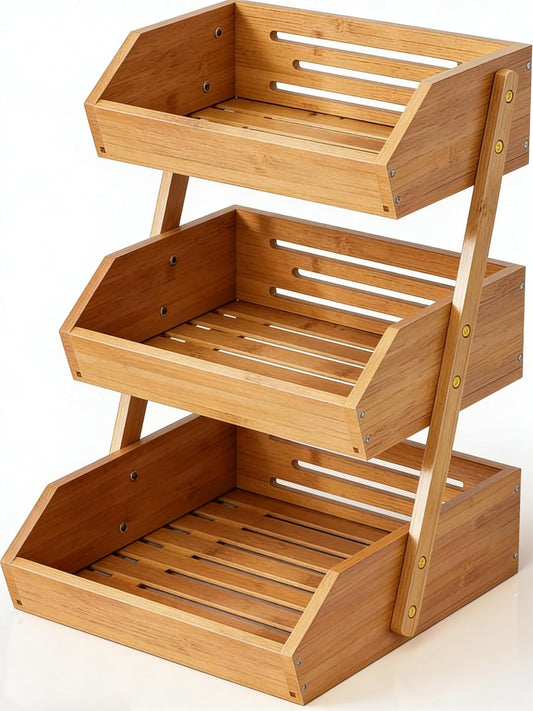 3-Tier Natural Bamboo Fruit & Vegetable Basket Organizer