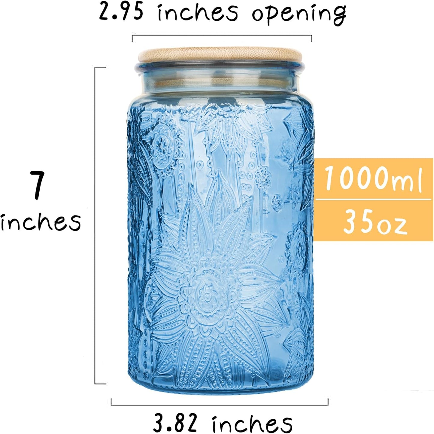 Glass Storage Jars With Airtight Lid, 35oz Canister For Kitchen Counter with Bamboo Lid