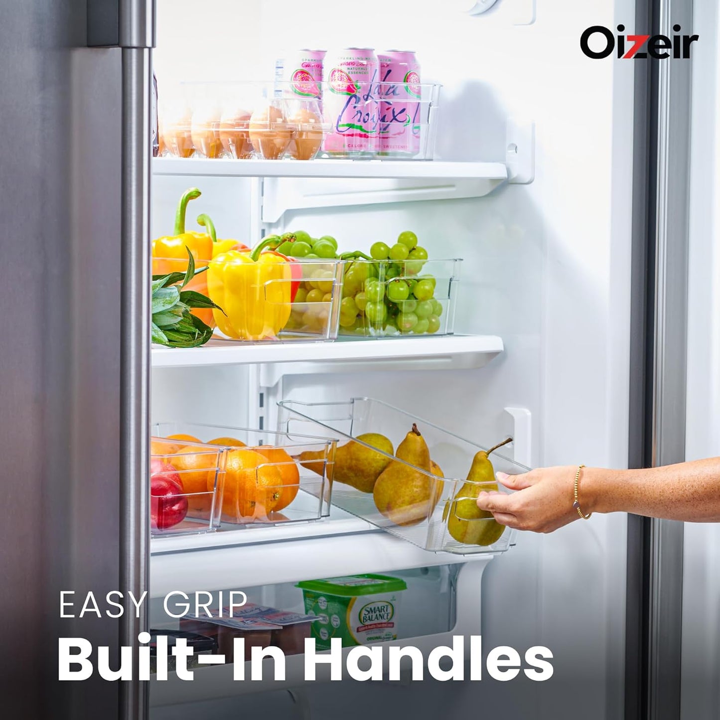 8 Pack Clear Plastic Storage Bins with Handles – Stackable Fridge Organizer Bins for Refrigerator