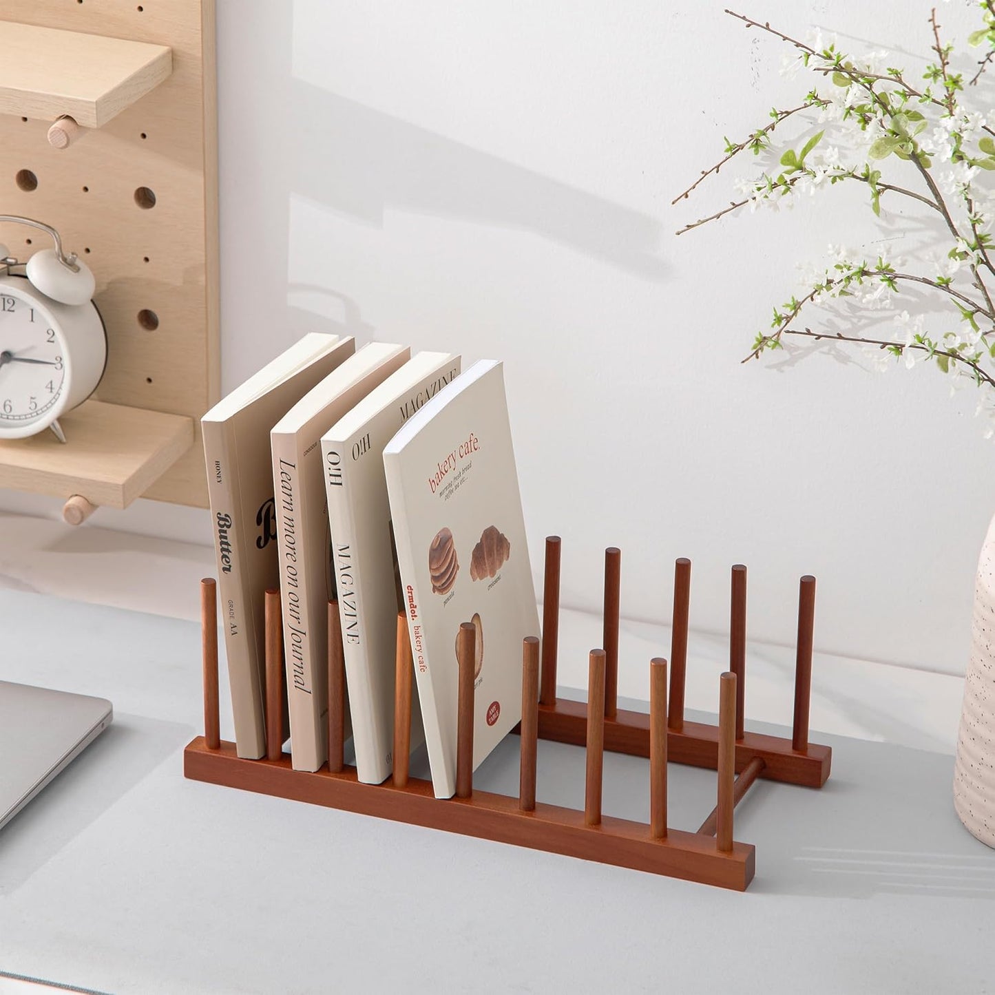 Teak Dish Plate Bowl Cup Book Pot Lid Cutting Board Drying Rack Stand Drainer Storage Holder Organizer Kitchen Cabinet（Keep Dry）