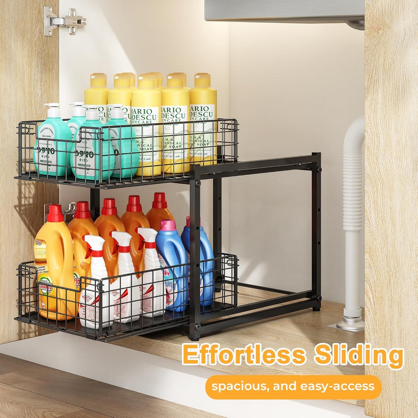 Under Sink Organizer, 2-Tier Pull Out Cabinet Organizer, Kitchen Bathroom Organizer and Storage