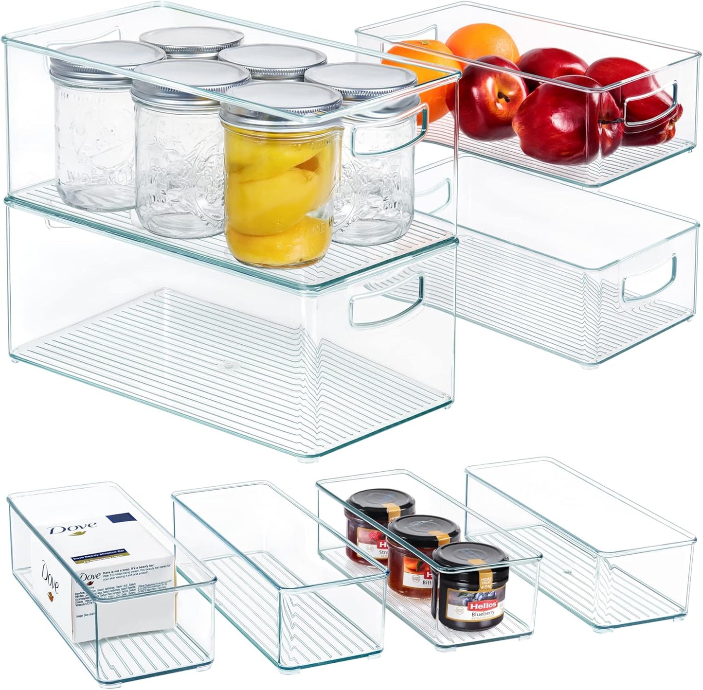 8 PACK Freezer Organizer Bins Stackable Pantry Organizers and Storage Clear Plastic Acrylic Storage Container for Kitchen Pantry Refrigerator