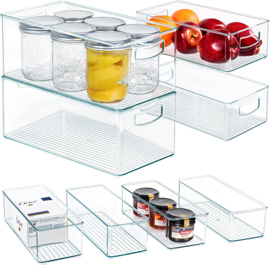 8 PACK Freezer Organizer Bins Stackable Pantry Organizers and Storage Clear Plastic Acrylic Storage Container for Kitchen Pantry Refrigerator