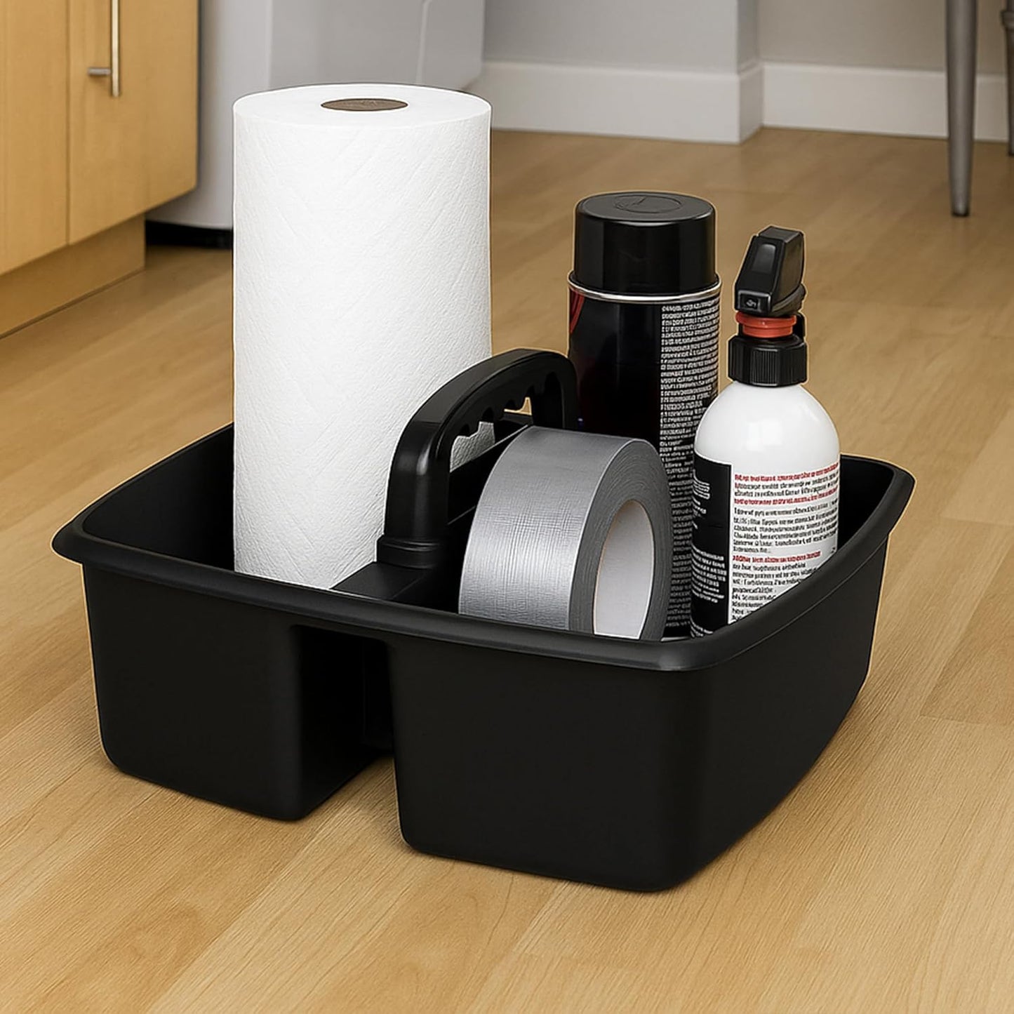 2-Compartment Large Cleaning Caddy – Multipurpose Supply Organizer with Handle - Black