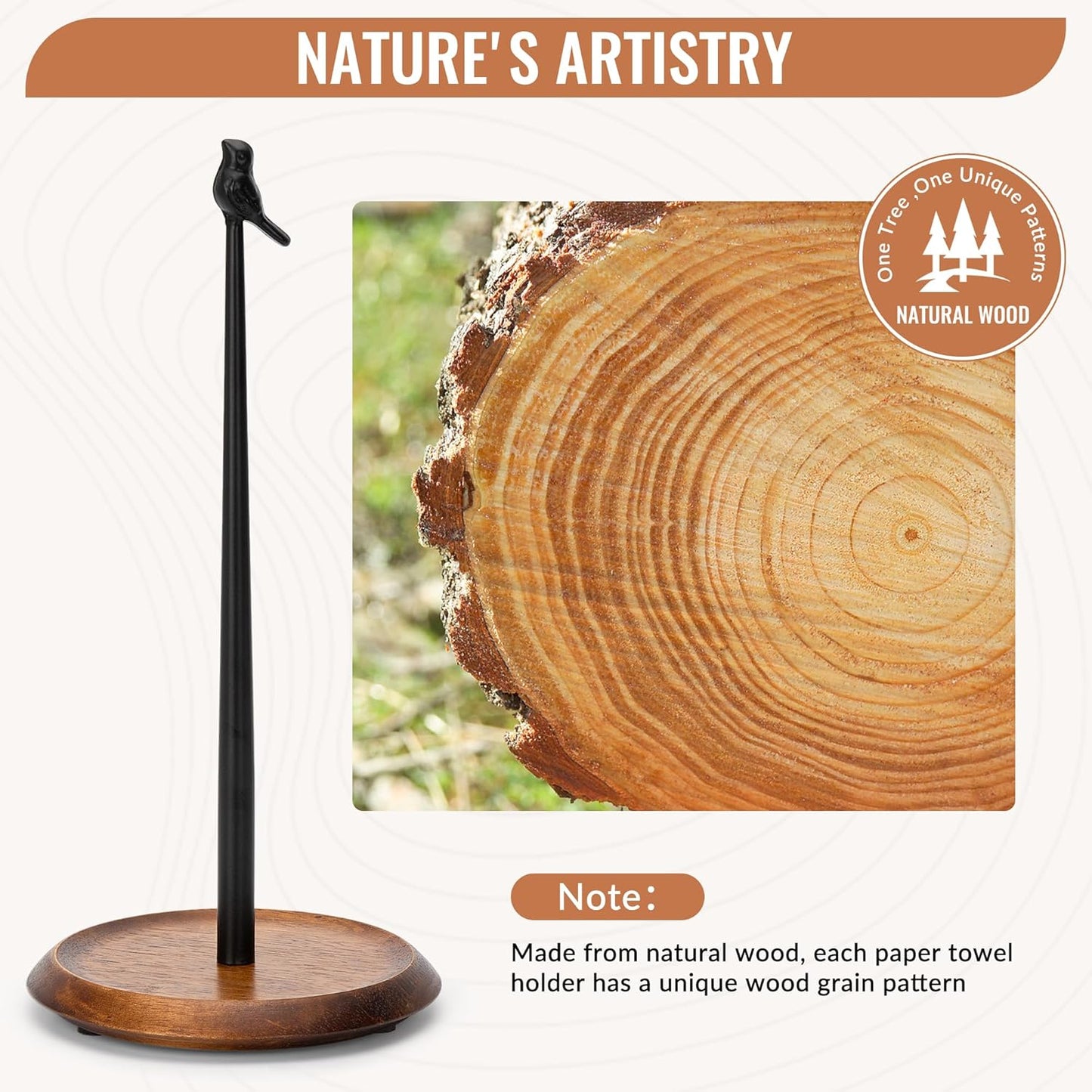 Wood Paper Towel Holder Countertop, Easy Tear Farmhouse Kitchen Towel Holder for Dining Table