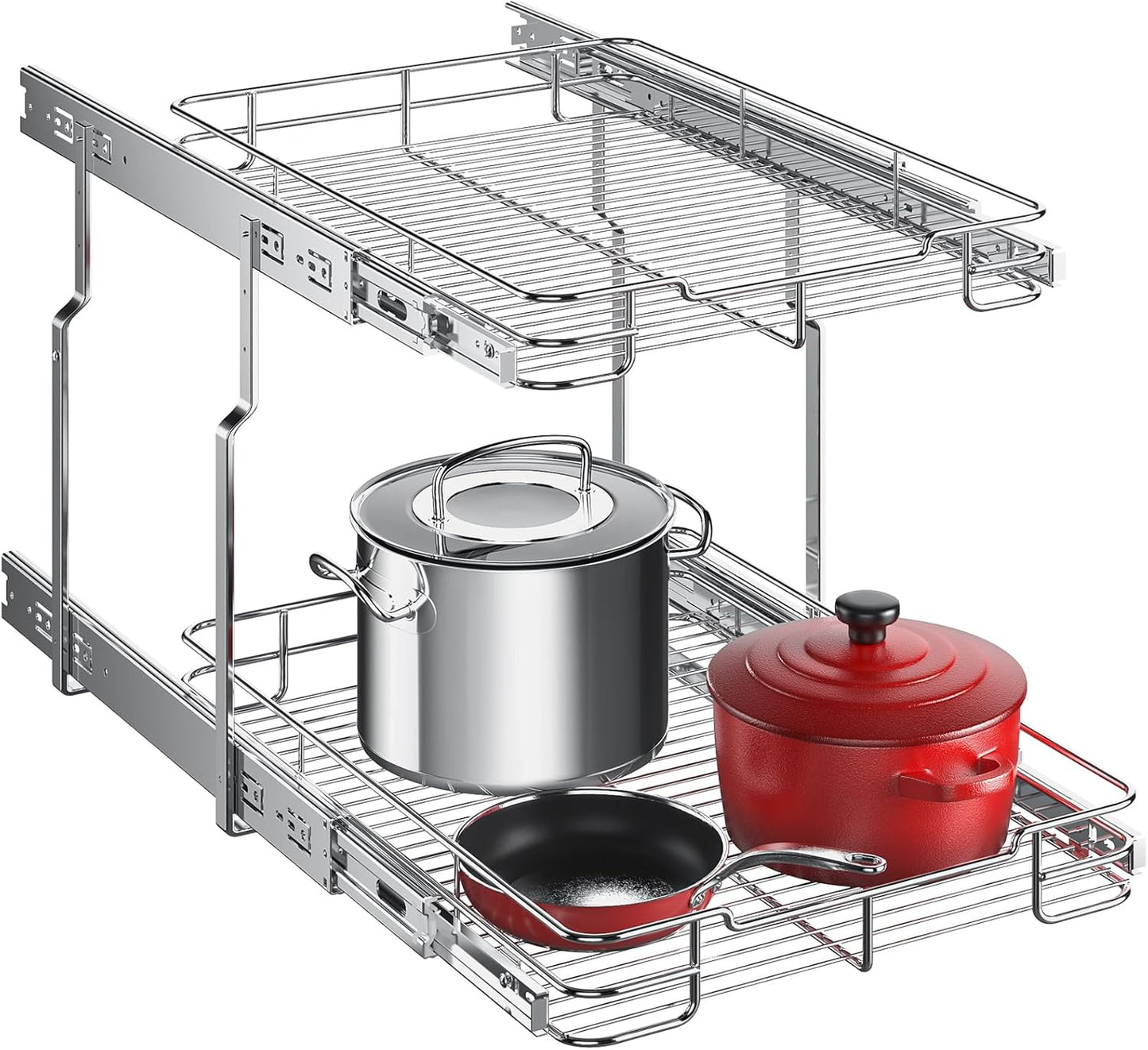 14" W X 21" D Pull Out Cabinet Organizer, 2 Tier Heavy Duty Cabinet Shelf Organizers