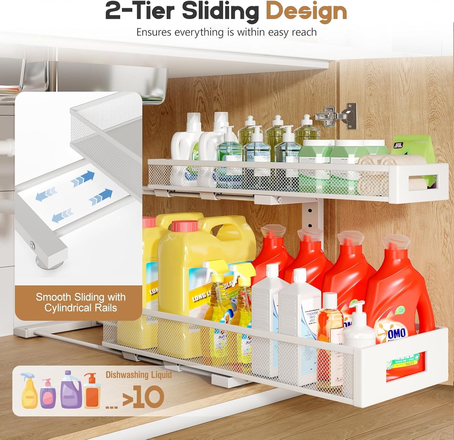 1 Pack 20.47IN Depth Under Sink Storage Organizer