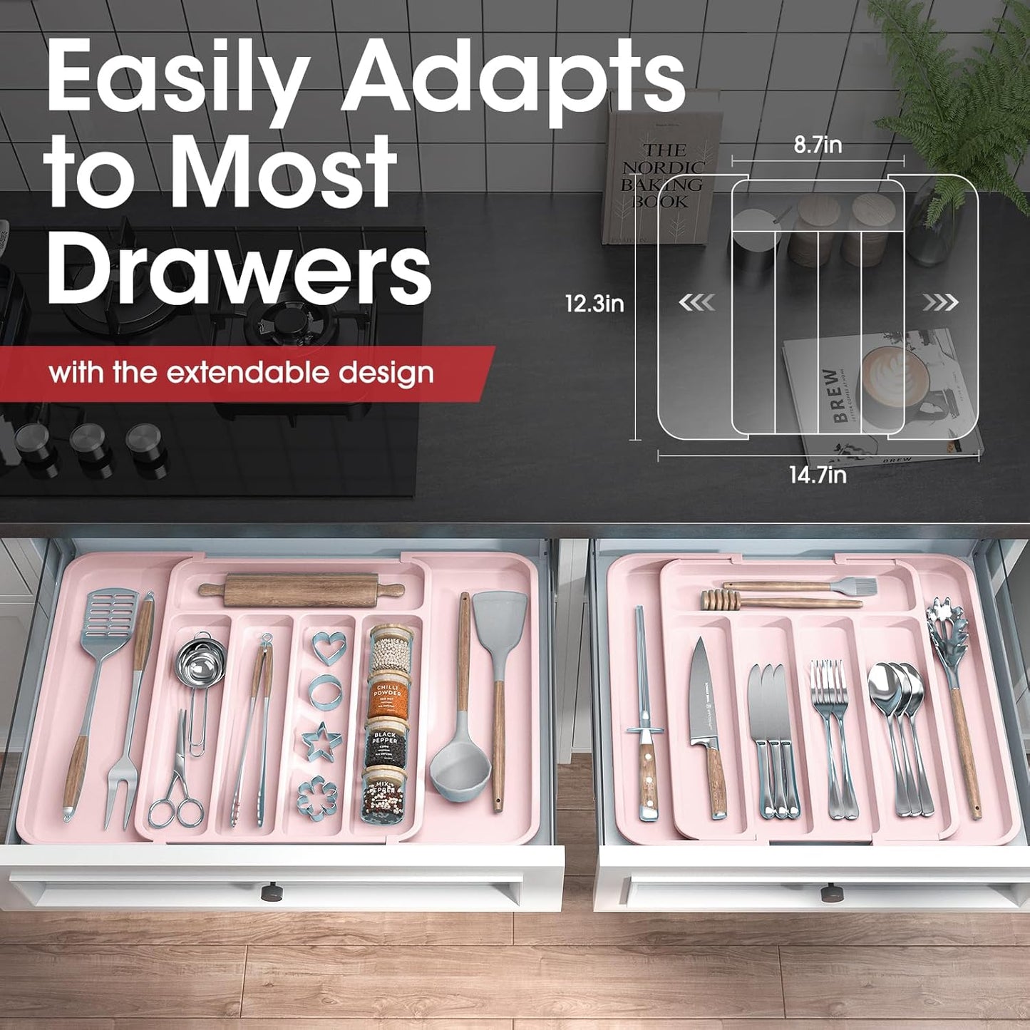 Silverware Organizer - Expandable Kitchen Drawer Organizer, Adjustable Utensil Organizer