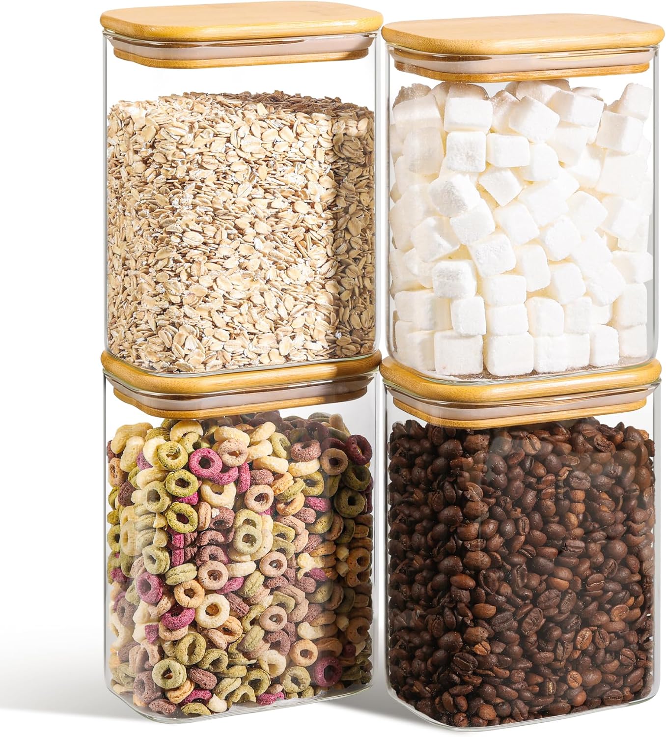 1.2 Qt Rectangle Glass Storage Containers with Lids, Glass Jars with Bamboo Lids