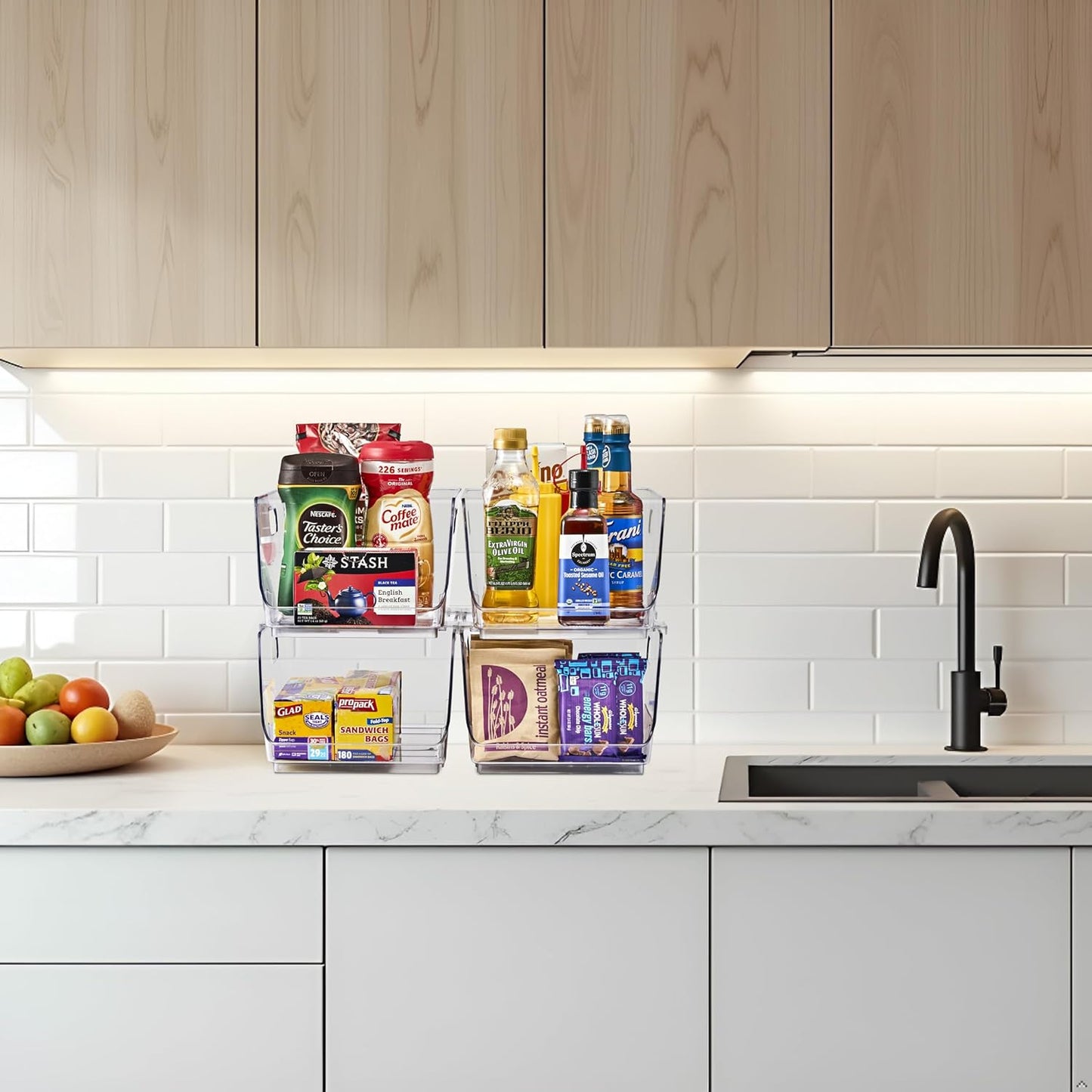 Stackable Storage Bins Open Front - Pantry Bins for Storage and Organization for Kitchen