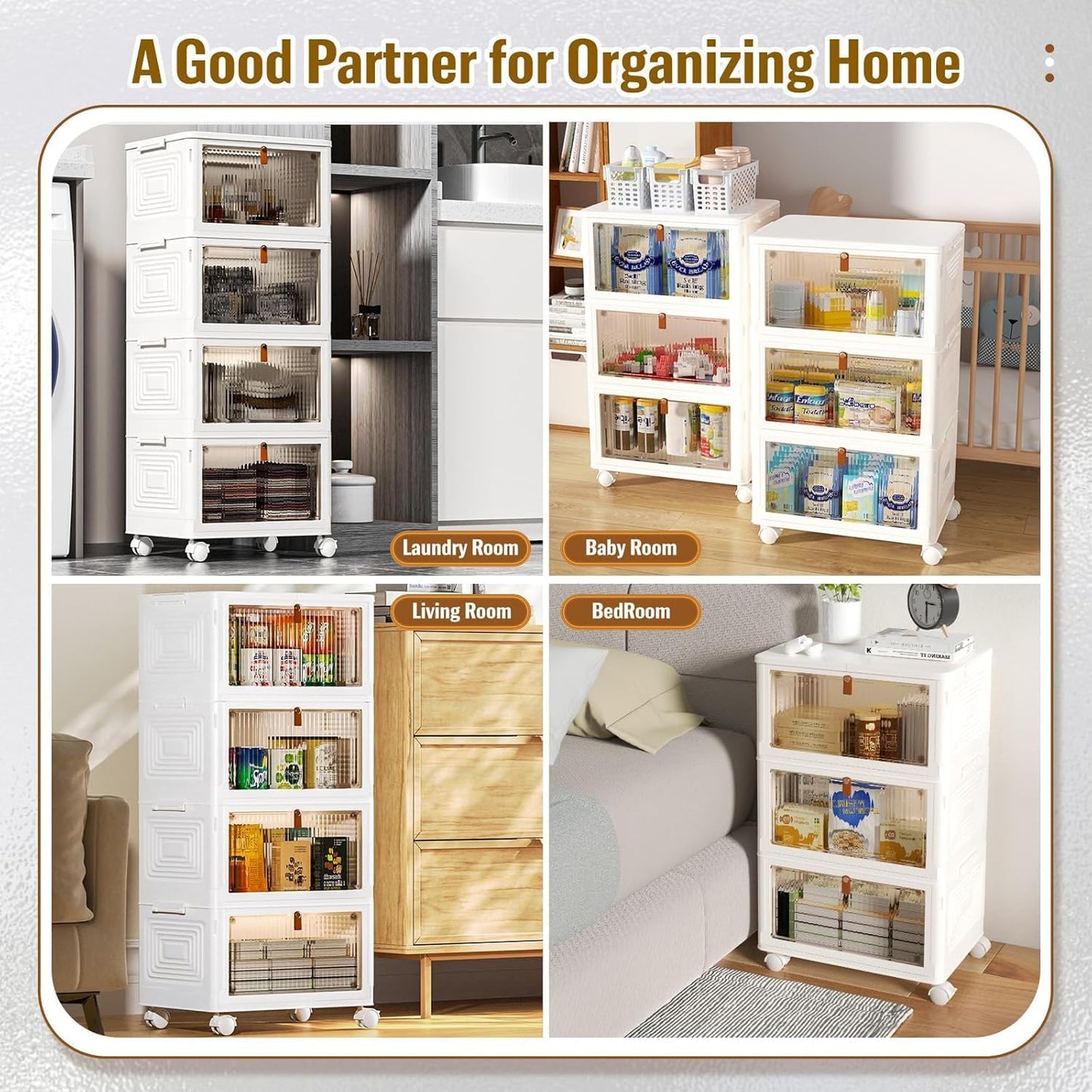 4 Tier Plastic Storage Bins and Boxes Organizer - Stackable with Lids for Bedroom, Living Room
