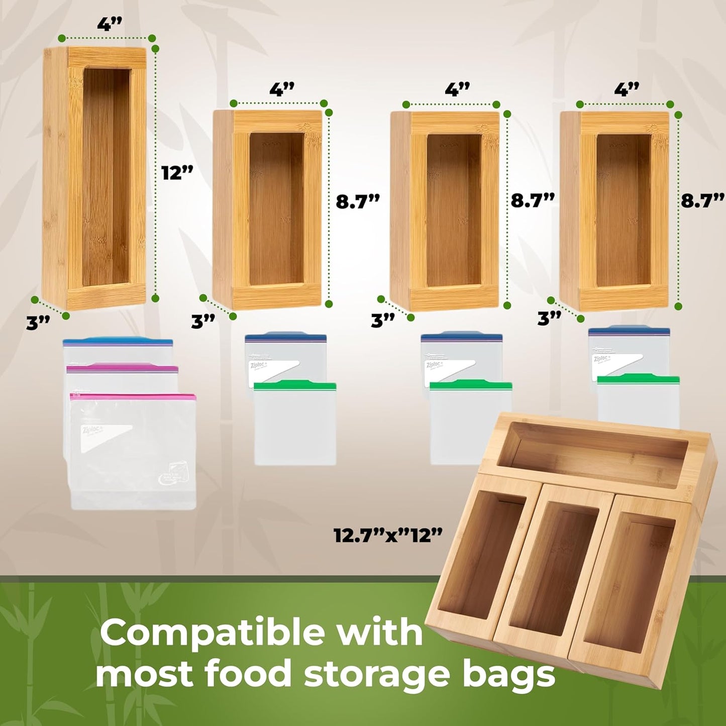 Storage Bag Organizer, Bamboo Baggie Organizer for Drawer