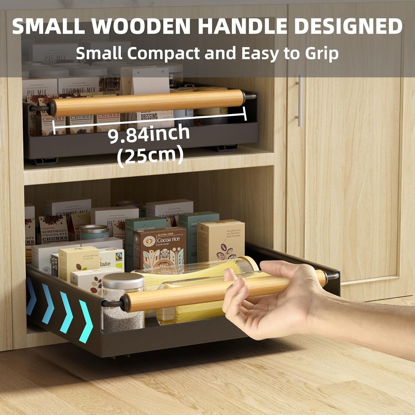 Pull Out Cabinet Organizer, 15.3'' Deep Expandable Slide Out Cabinet Organizer Fixed with Adhesive Nano Film, Slide Out Drawers Pull Out Tray for Cabinet in Kitchen, Pantry, Bathroom, Black